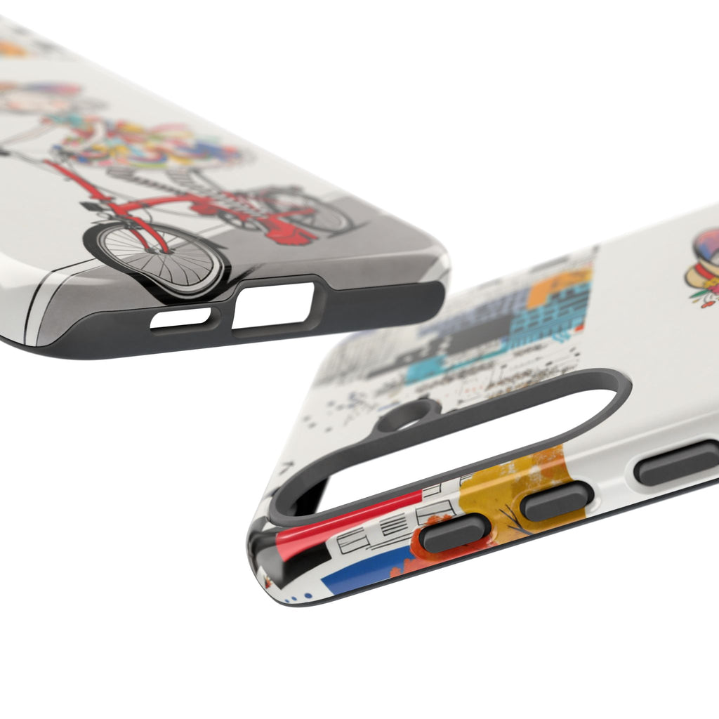 Whimsical Girl on Brompton Bicycle Urban Illustration Samsung Galaxy Phone Case