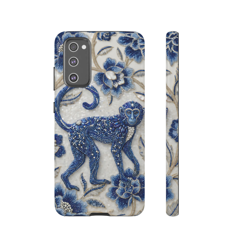 Cover per Samsung Galaxy Scimmia Zodiaco Cinese | Custodia protettiva Arte Porcellana Blu e Bianca | Regalo Anno della Scimmia