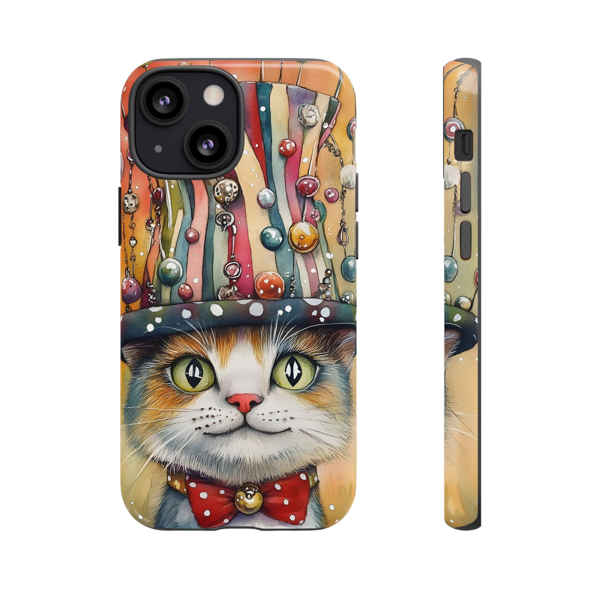 Cat in Colorful Top Hat iPhone Case — Whimsical Cat Art iPhone Case