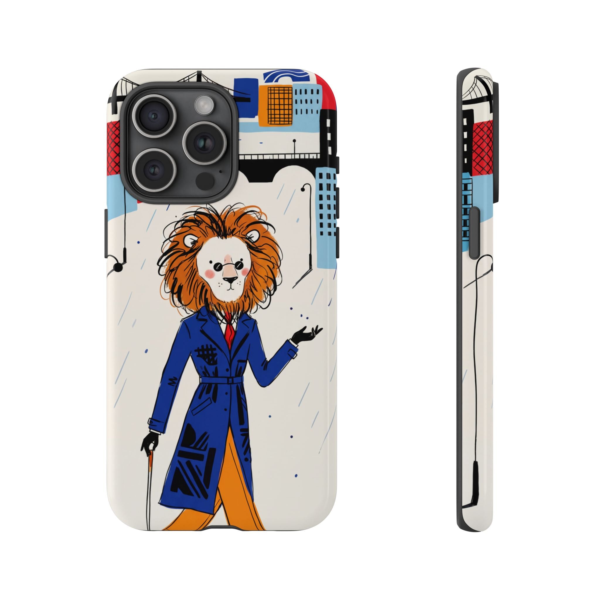 Lion Gentleman iPhone Case | Dapper Lion in City Rain
