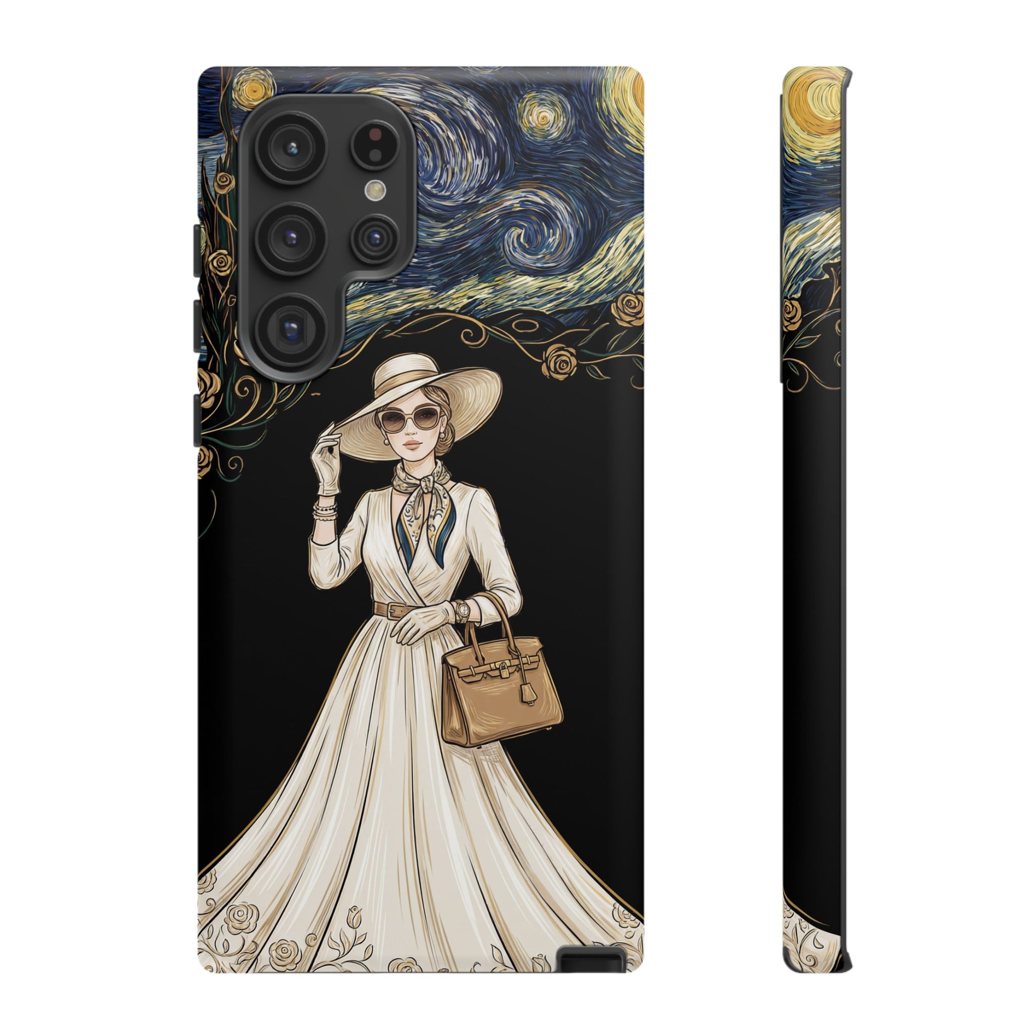 Vintage Starry Night Fashion Samsung Galaxy Phone Case | Elegant Lady in White Dress