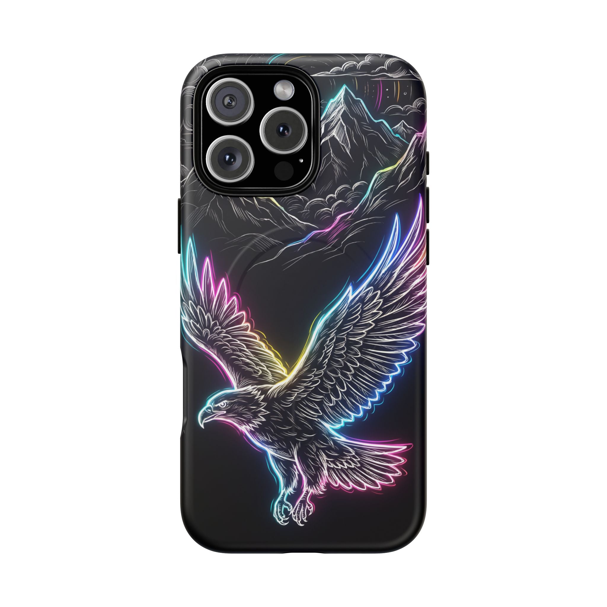 Neon Eagle MagSafe iPhone Case with Mountain Design