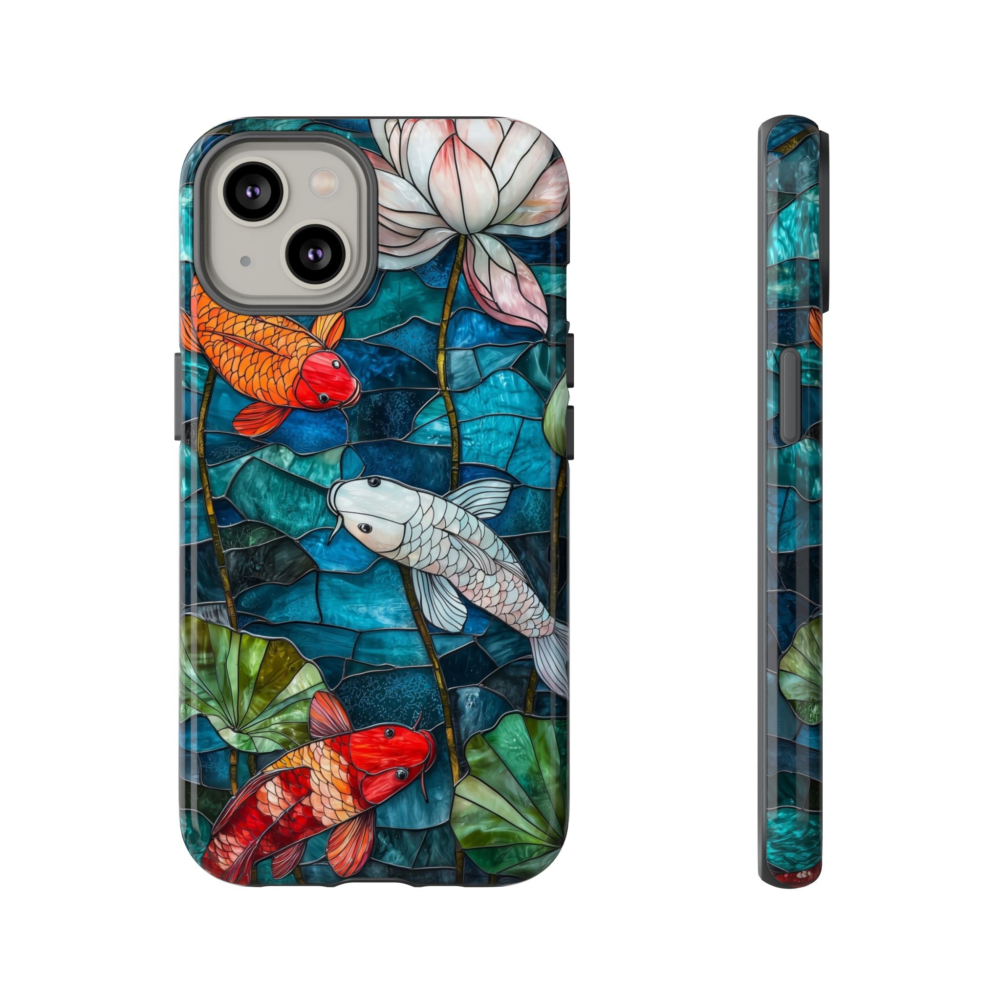 Koi Pond Tough iPhone Case — Stained Glass Lotus & Koi Design