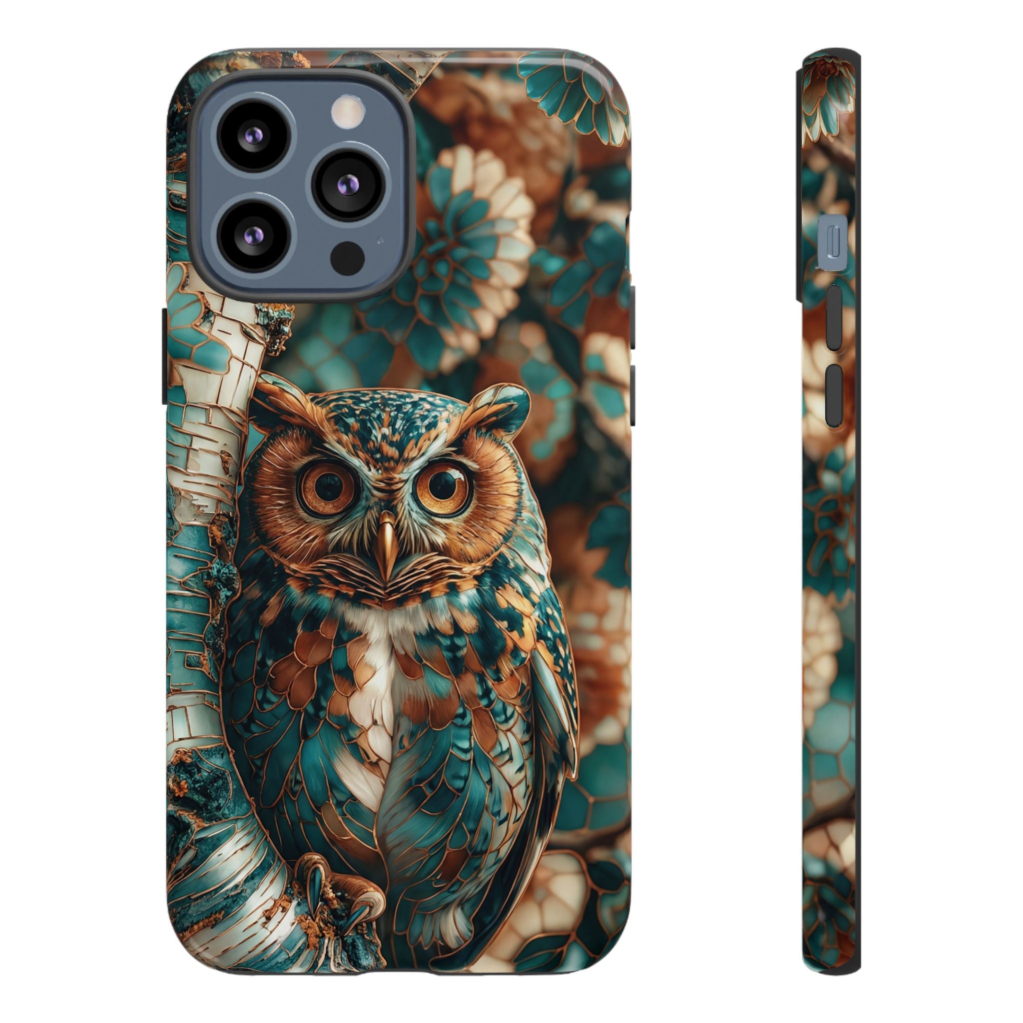 Owl Forest Tough iPhone Case | Teal & Brown Rustic Wildlife Protective Cover