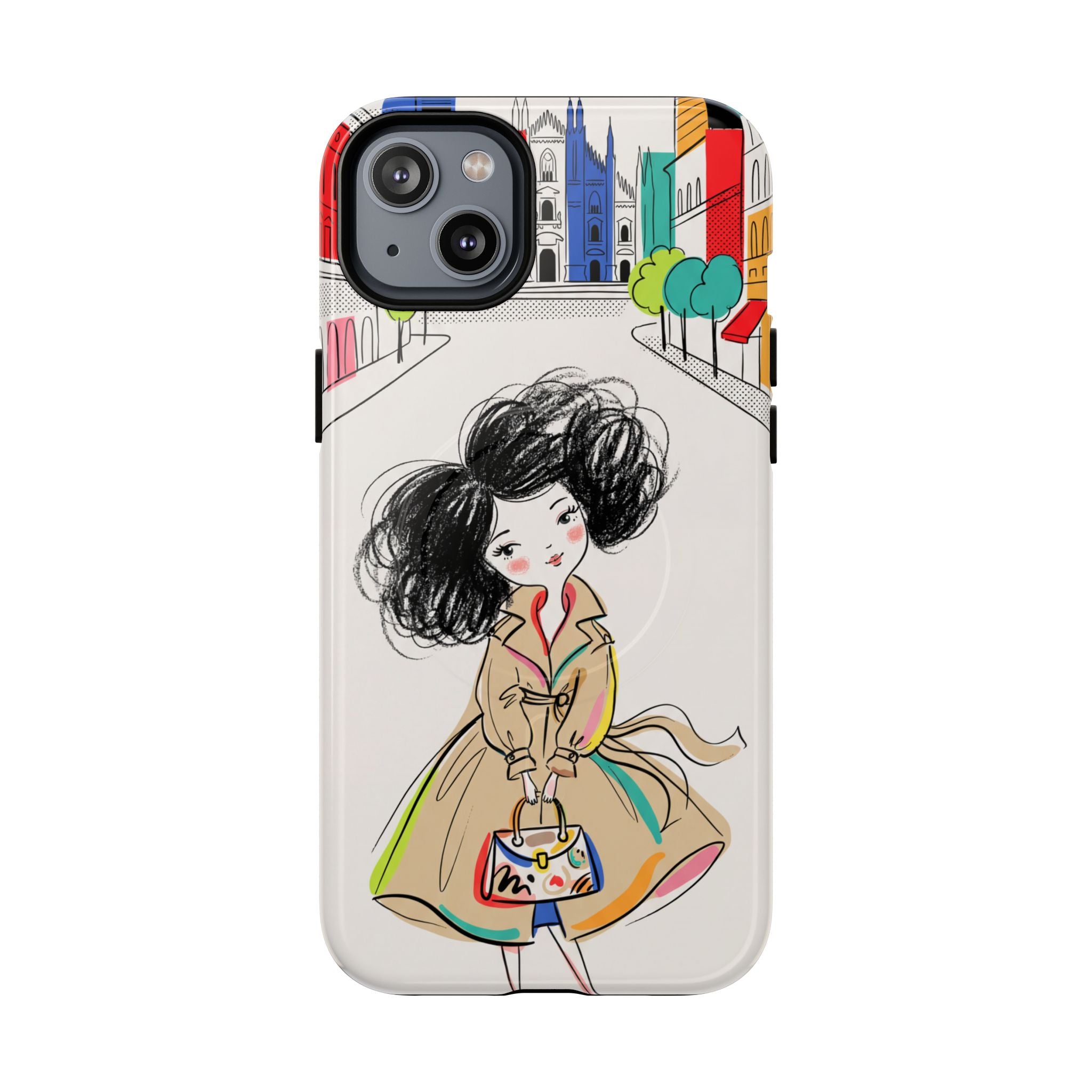 Illustrated Trench Coat Fashion Chic City Girl MagSafe iPhone Case