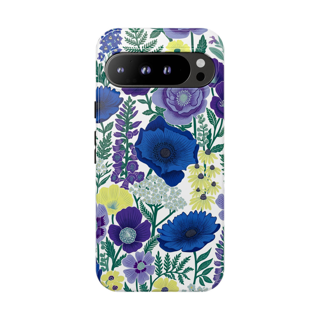 Floral Blue & Purple Tough Google Pixel Phone Case | Protective Botanical Phone Cover