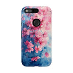 Floral Cherry Blossom Google Pixel Case | Pink Blue Watercolour