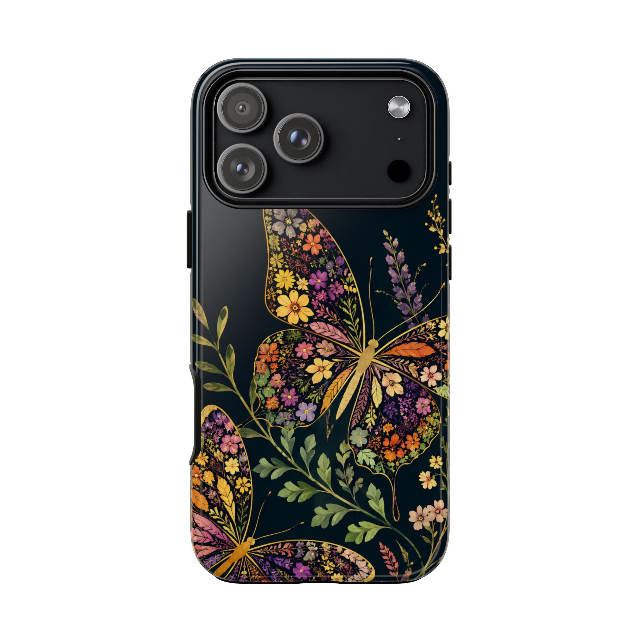 Floral Butterfly Tough iPhone Case | Cute Cottagecore Gold Lavender Cover