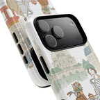 Paris Cafe Illustration MagSafe iPhone Case | Vintage Bicycles & Pigeons Protective Cover