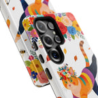 Cat Pilates Samsung Galaxy Phone Case | Floral Rainbow Cat on Reformer