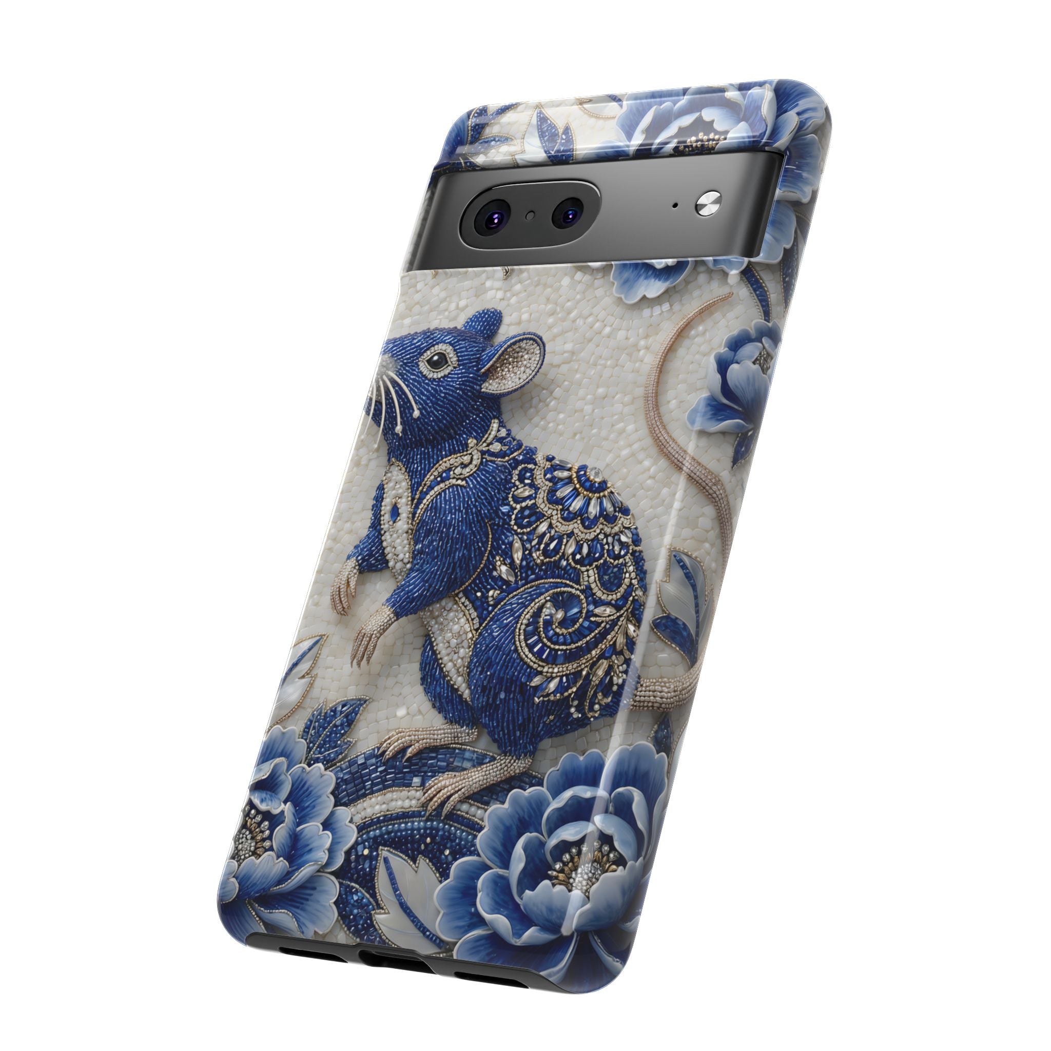 Asian Zodiac Rat Google Pixel Phone Case | Blue & White Porcelain Art Slim Protective iPhone Case | Year of the Rat Gift