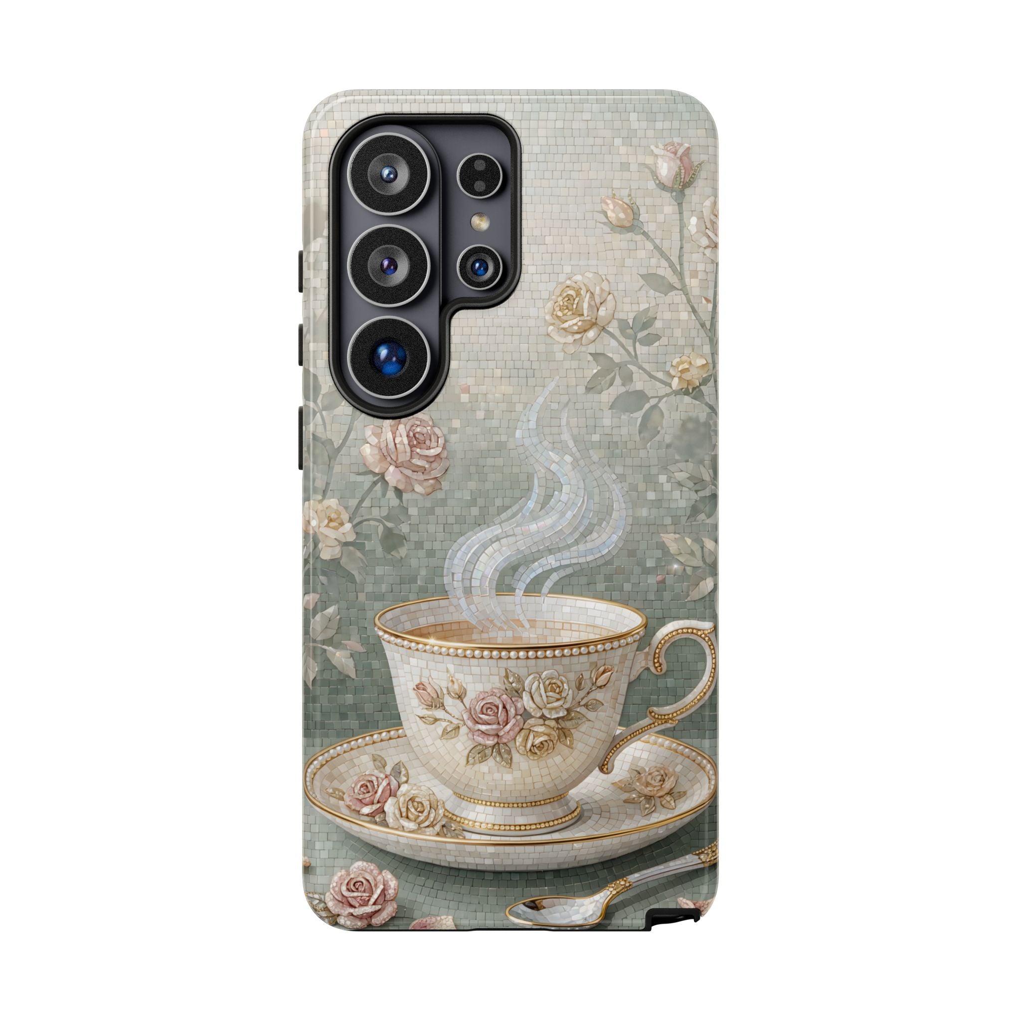 Vintage Floral Teacup Samsung Galaxy Phone Case — Elegant Romantic Smartphone Cover