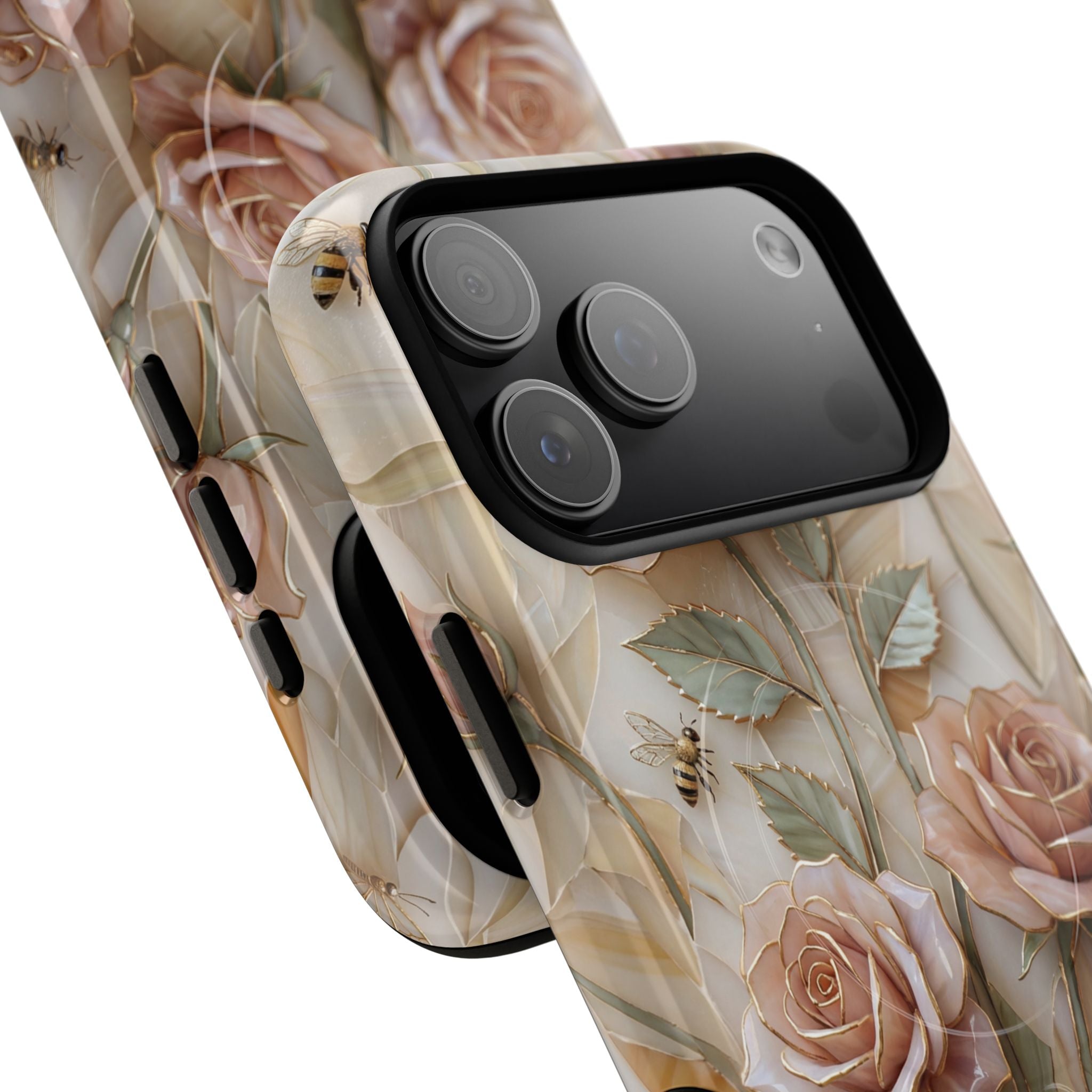 Custodia MagSafe per iPhone resistente con motivo floreale e rosa — Custodia protettiva vintage blush