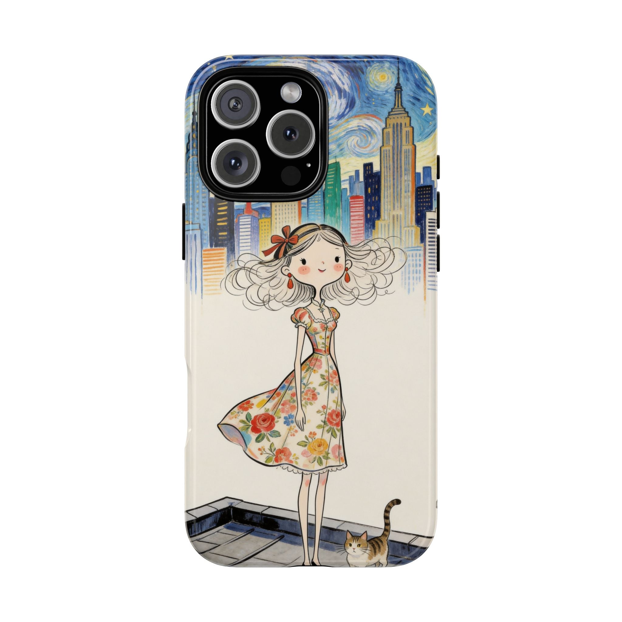 Artistic Girl Cityscape iPhone Case | Cute Floral Dress Rooftop Design