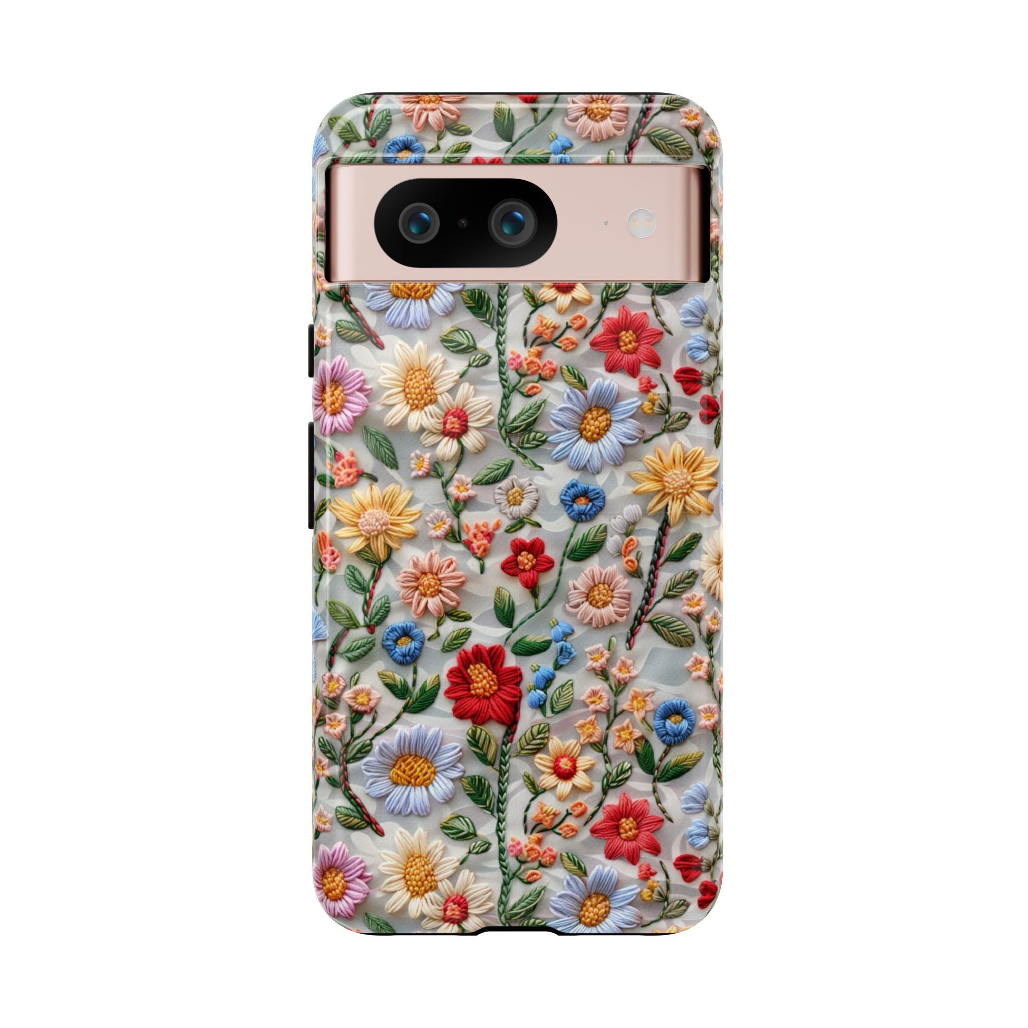 Floral Embroidered Pattern Tough Google Pixel Case — Colourful Daisy & Wildflower Design