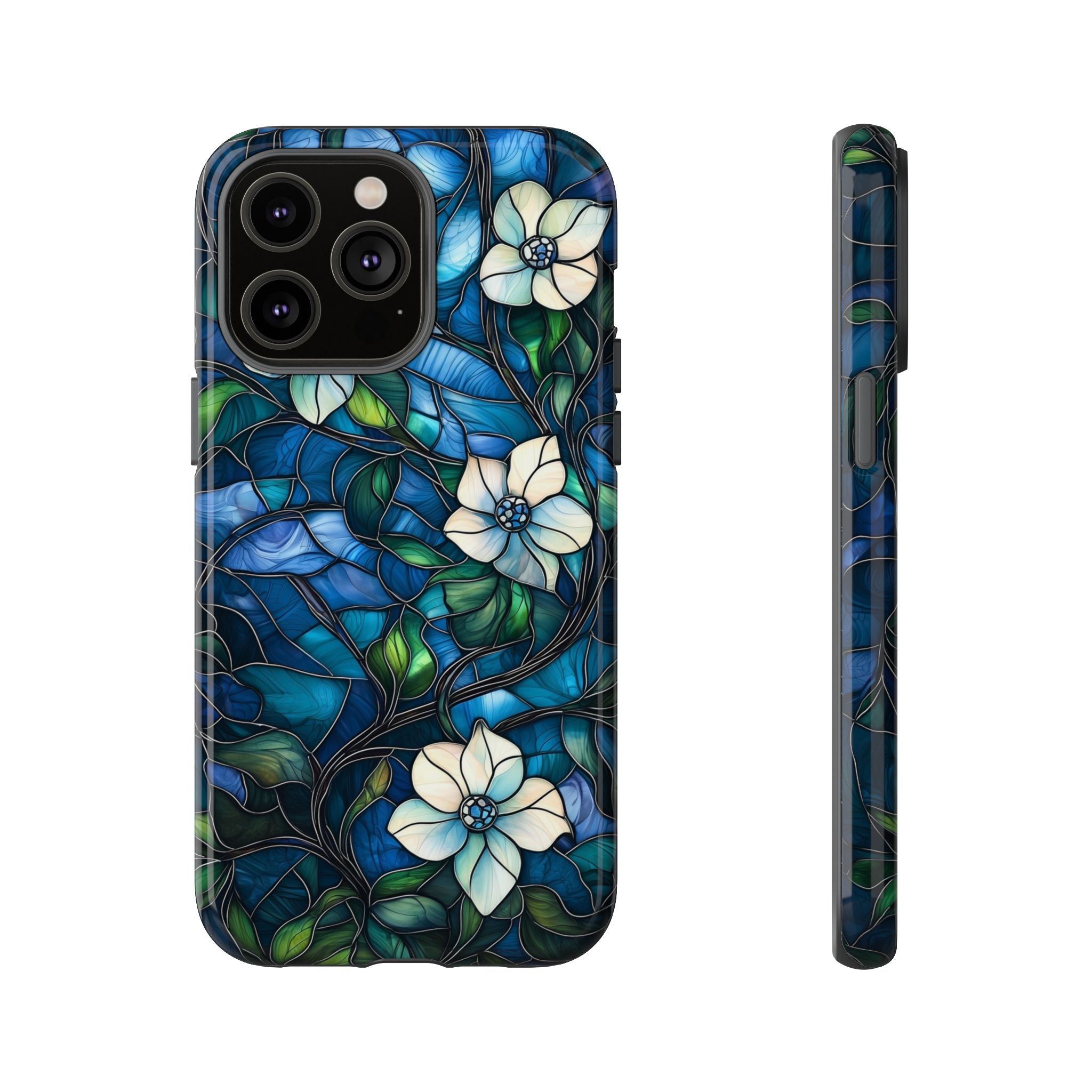 Floral Stained Glass iPhone Case – Blue Garden