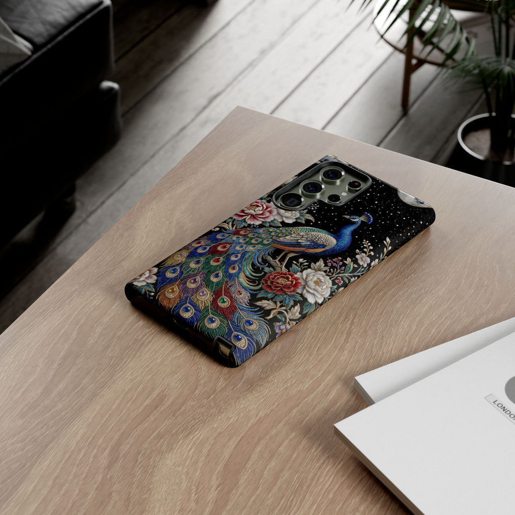 Peacock Moon Tough Samsung Galaxy Phone Case | Elegant Floral Phone Case