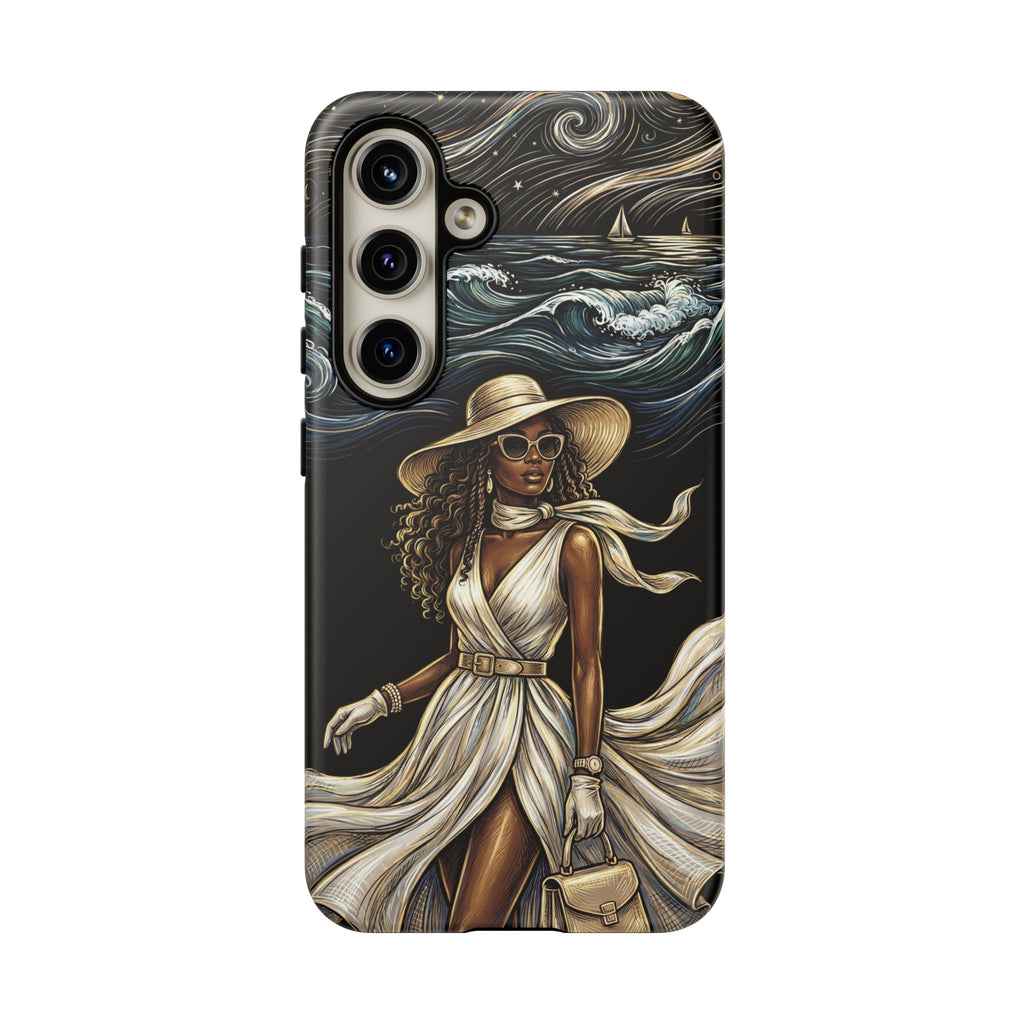 Samsung Galaxy Phone Case | Elegant Black Woman in Flowing Dress by the Sea