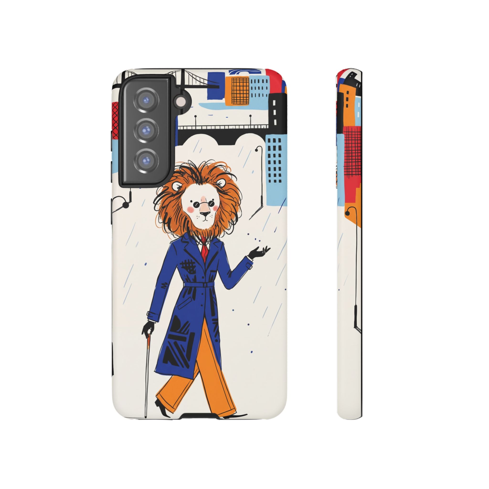 Lion Gentleman Samsung Galaxy Phone Case | Dapper Lion in City Rain
