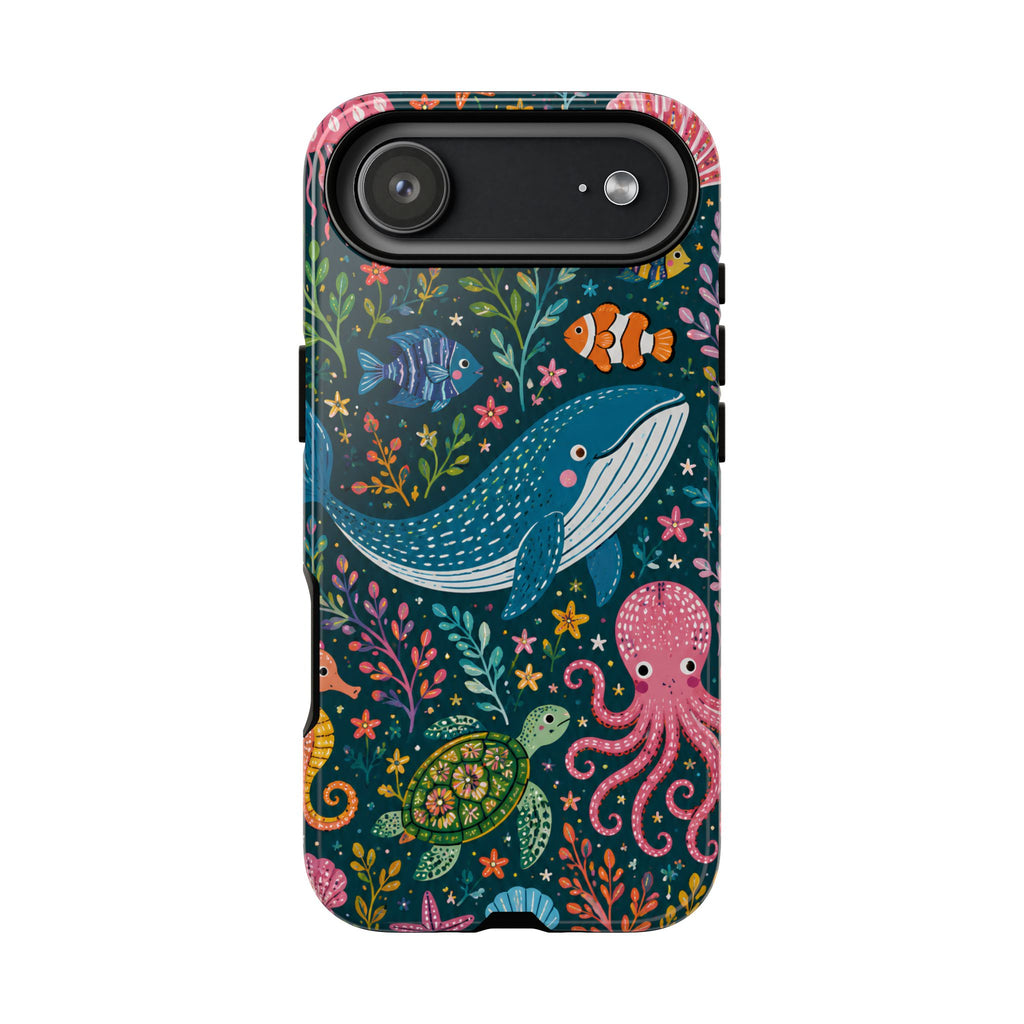 Ocean Creatures Tough iPhone Case | Whale, Octopus & Turtle Underwater Pattern
