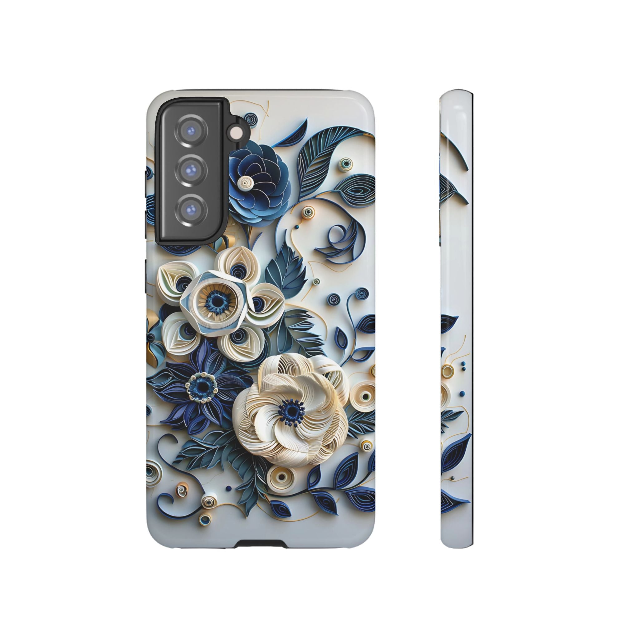 Floral Quilled Art Samsung Galaxy Case — Blue & Cream Decorative Protection