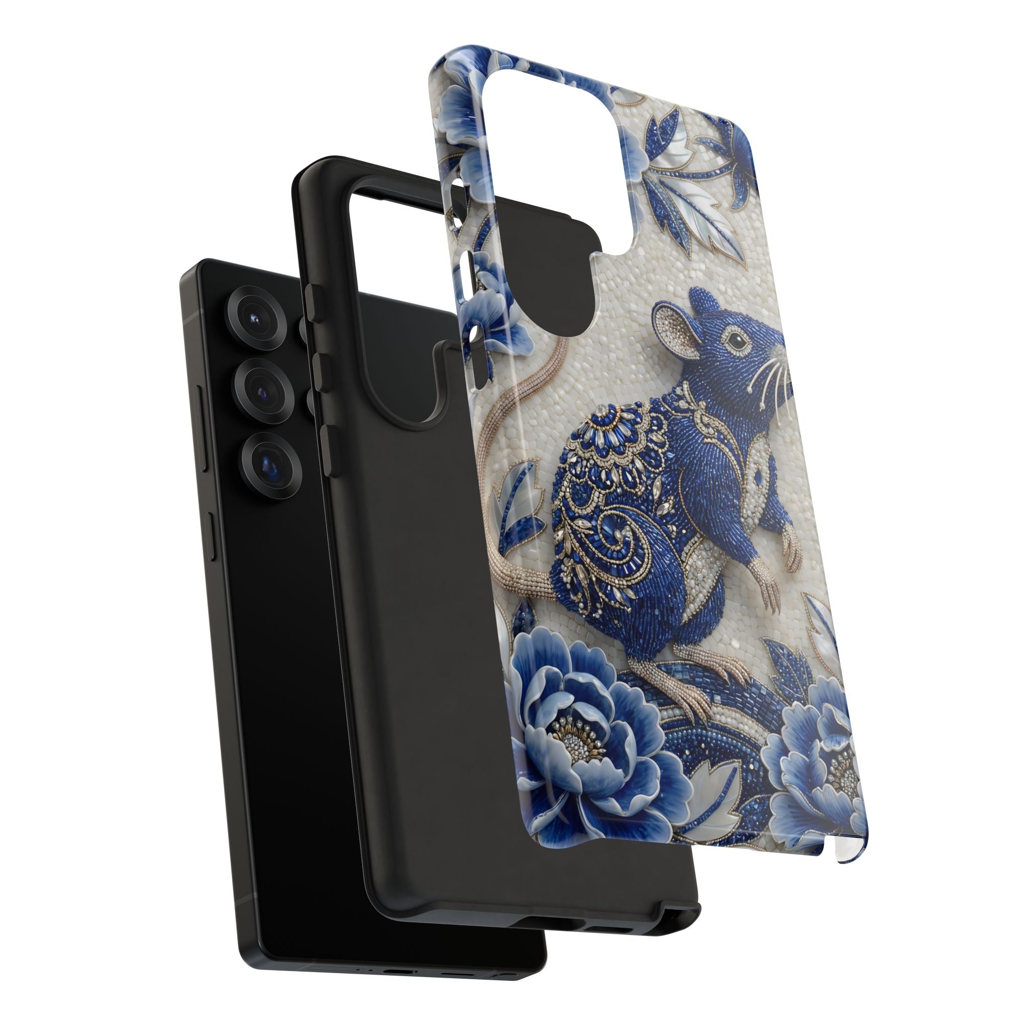 Asian Zodiac Rat Samsung Galaxy Phone Case | Blue & White Porcelain Art Slim Protective iPhone Case | Year of the Rat Gift