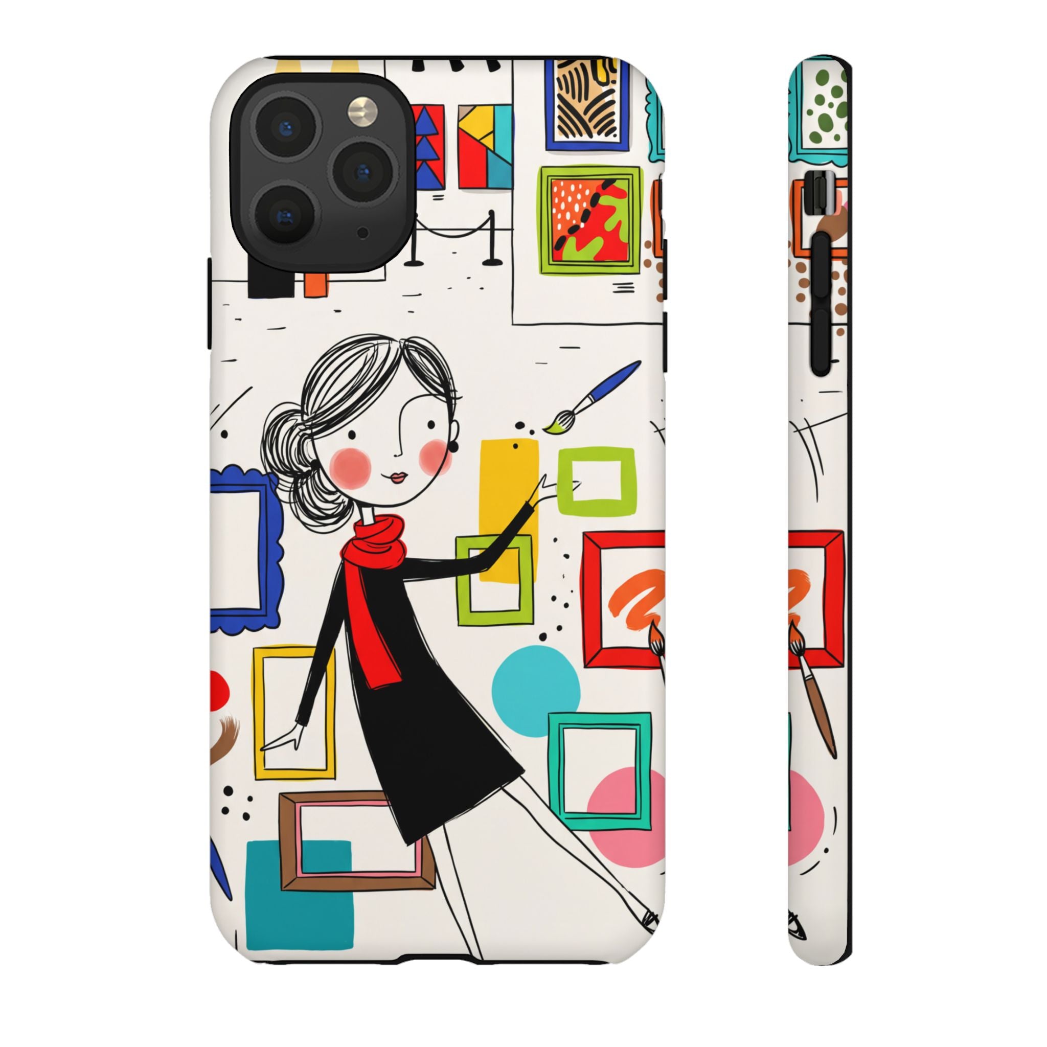 Art Gallery Illustration iPhone Case | Cute Woman with Frames Design