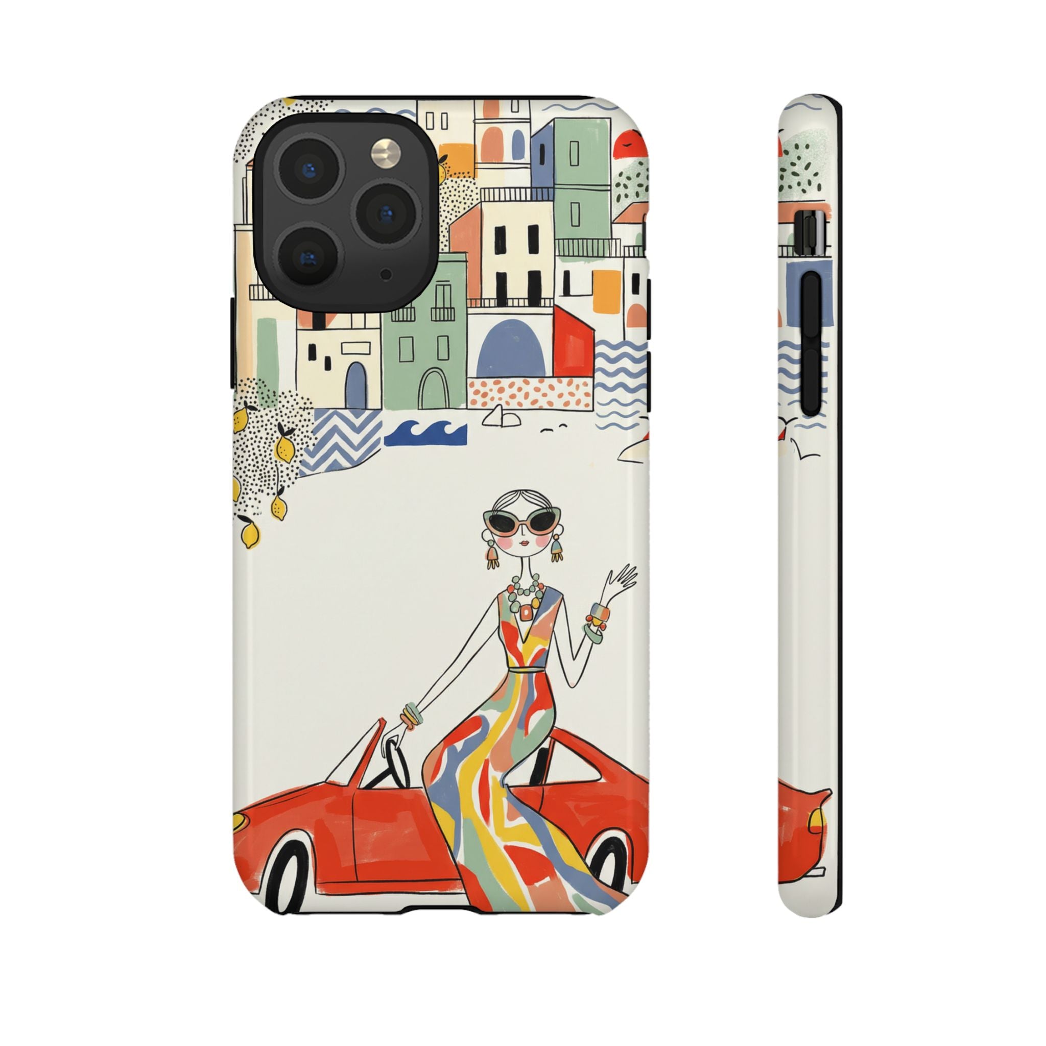Stylish Riviera iPhone Case | Chic Retro Woman in Convertible Design