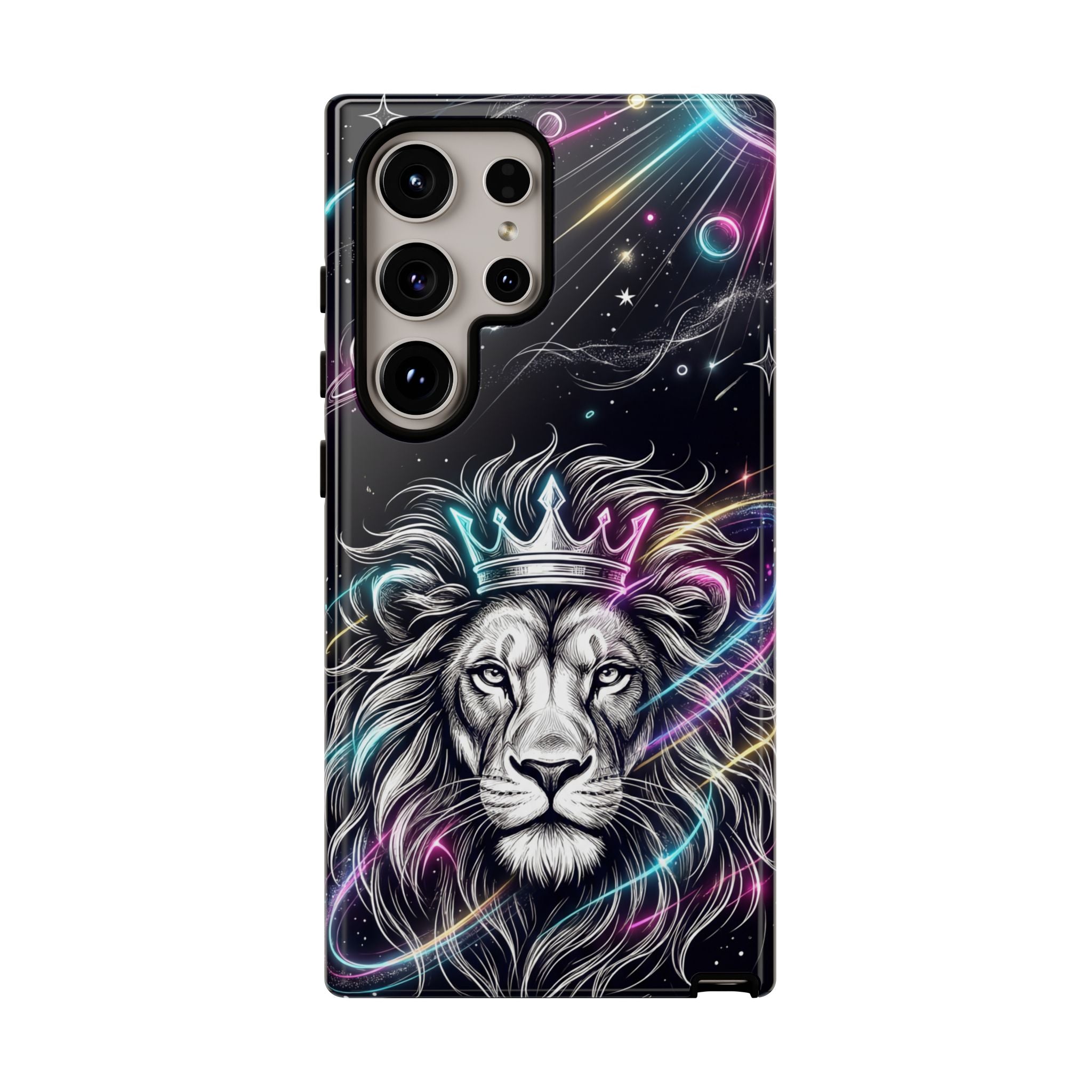 Galaxy Lion Samsung Galaxy Phone Case | Neon Crowned Lion Protective Case