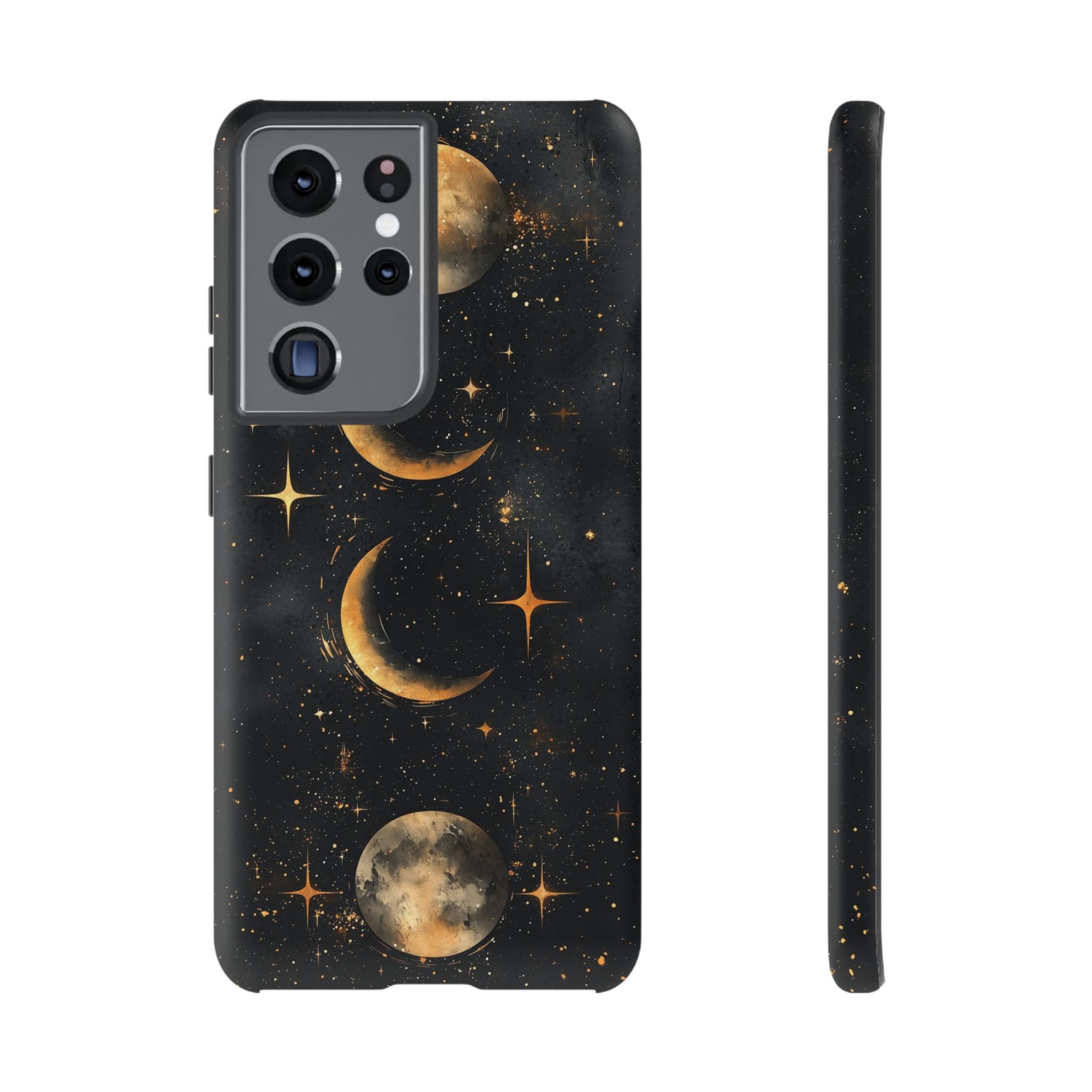 Celestial Moon Phases Tough Samsung Galaxy Case | Gold Crescent & Full Moon Galaxy Design