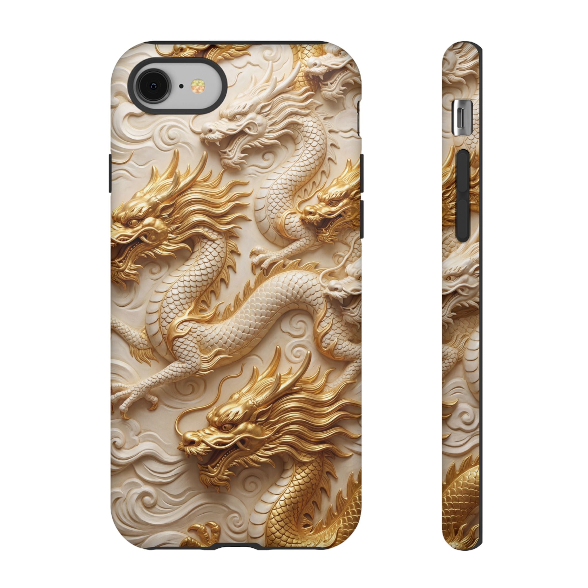 Dragon Relief iPhone Case — Gold Carved Dragon Protective Cover