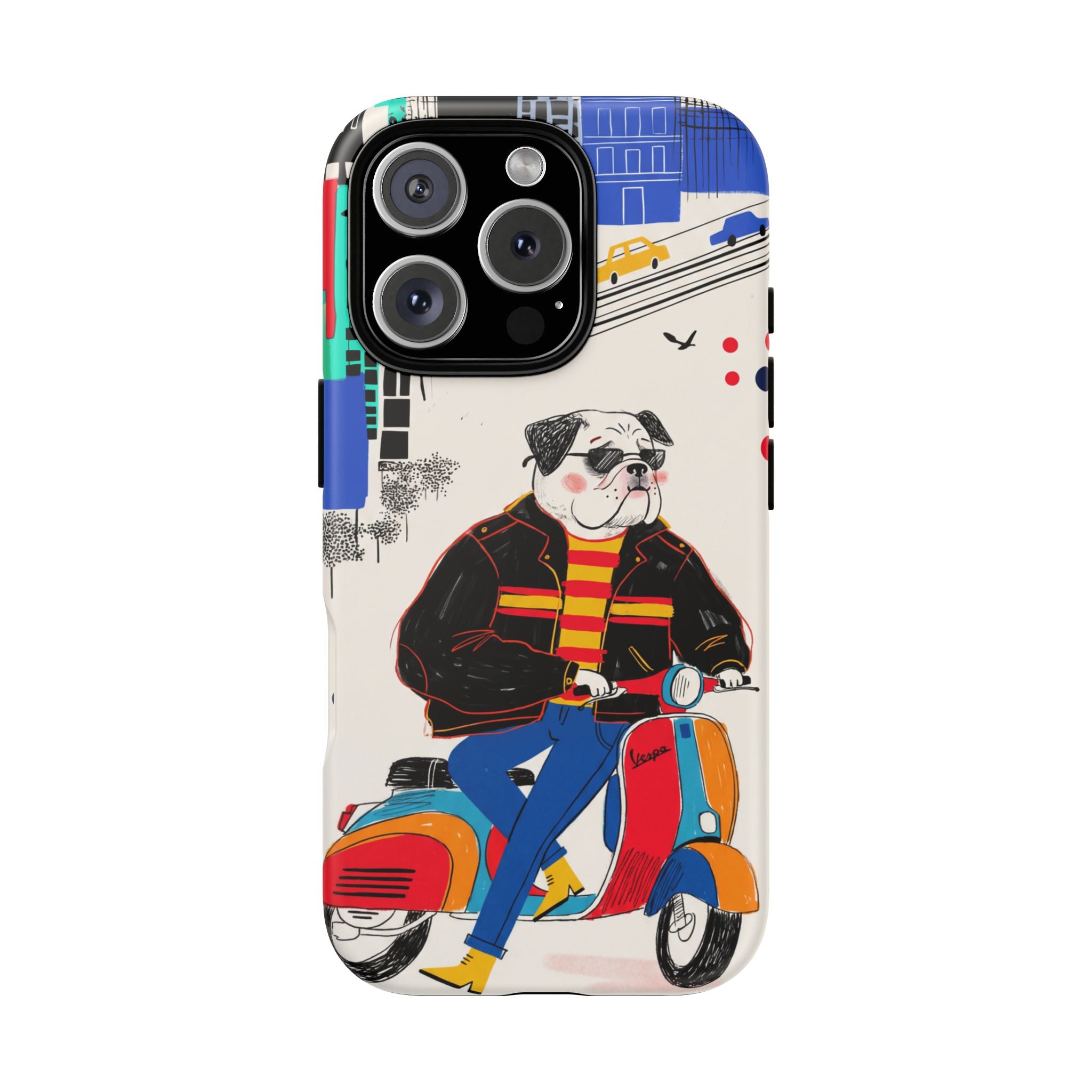 Bulldog Vespa iPhone Case | Retro Scooter Dog Protective Cover