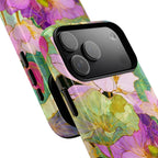 Floral Watercolor Tough MagSafe iPhone Case | Pink Lotus Garden Protective Cover