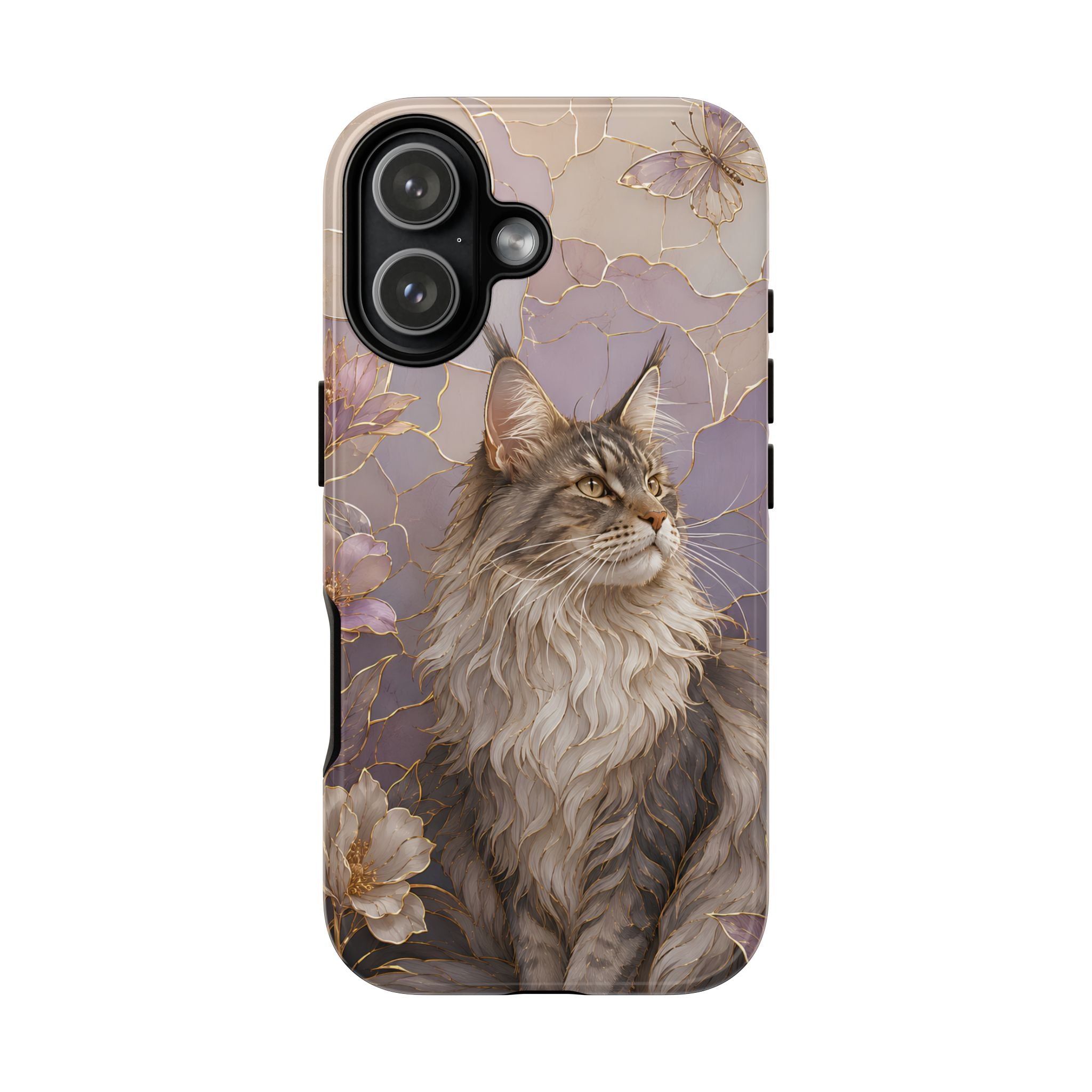 Maine Coon Cat iPhone Case | Floral Cat iPhone Case