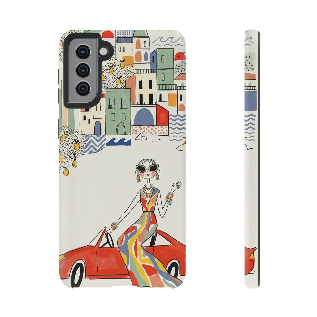 Stylish Riviera Samsung Galaxy Phone Case | Chic Retro Woman in Convertible Design