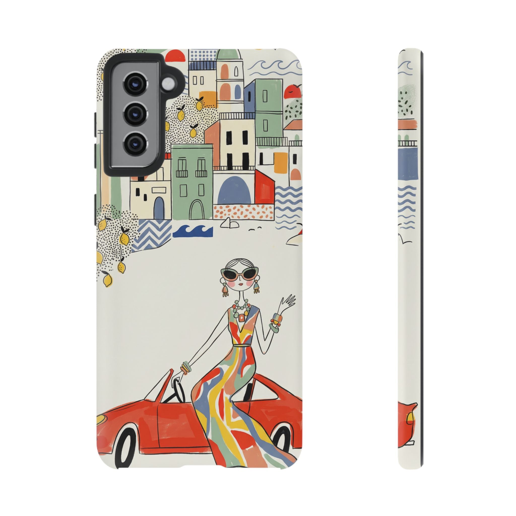 Stylish Riviera Samsung Galaxy Phone Case | Chic Retro Woman in Convertible Design
