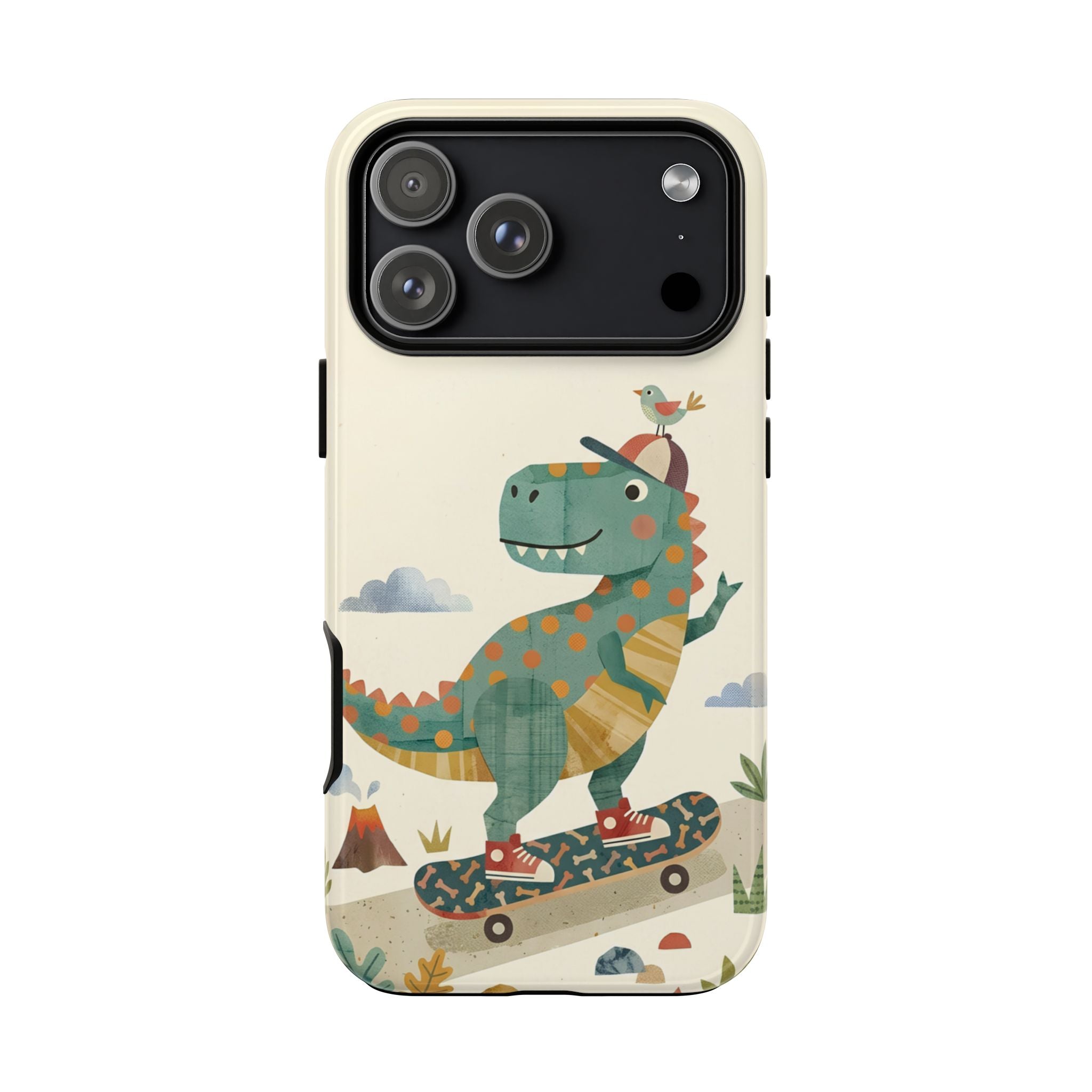 Cute Skateboarding Dinosaur Tough iPhone Case | Vintage Kid Aesthetic T Rex Cover