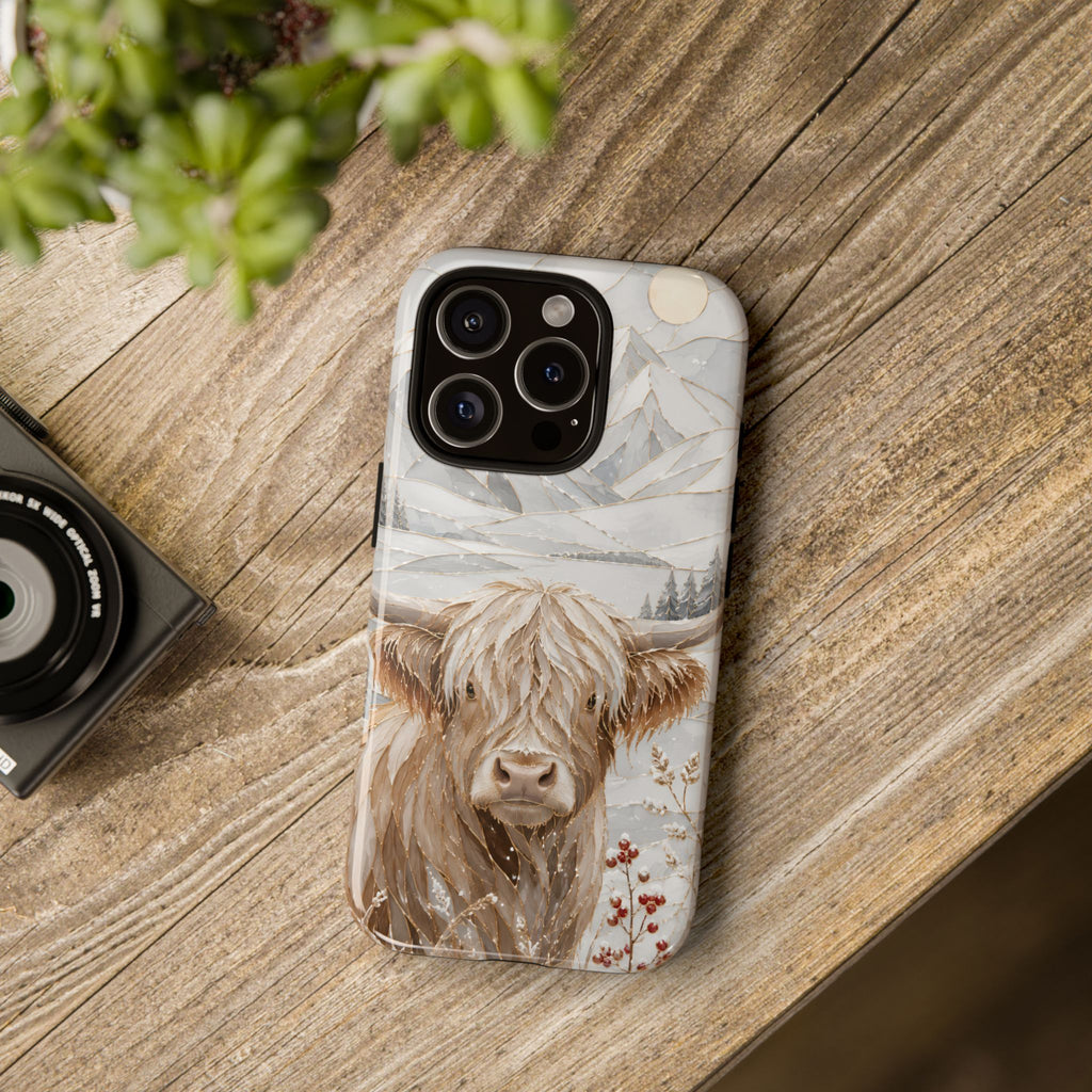 Highland Cow iPhone Case | Stained Glass Mountain Case
