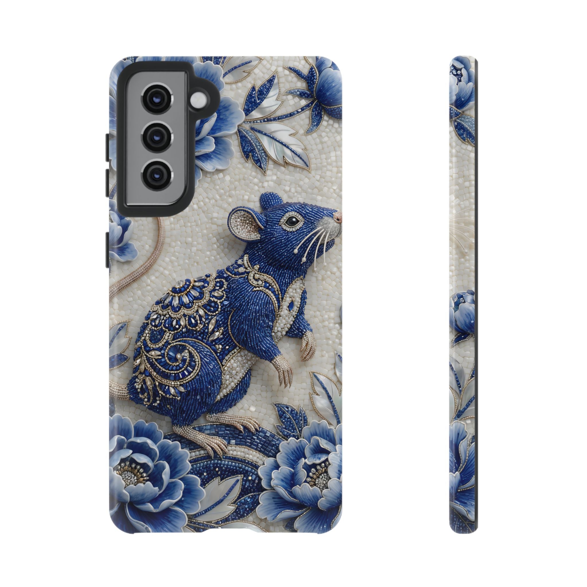 Asian Zodiac Rat Samsung Galaxy Phone Case | Blue & White Porcelain Art Slim Protective iPhone Case | Year of the Rat Gift