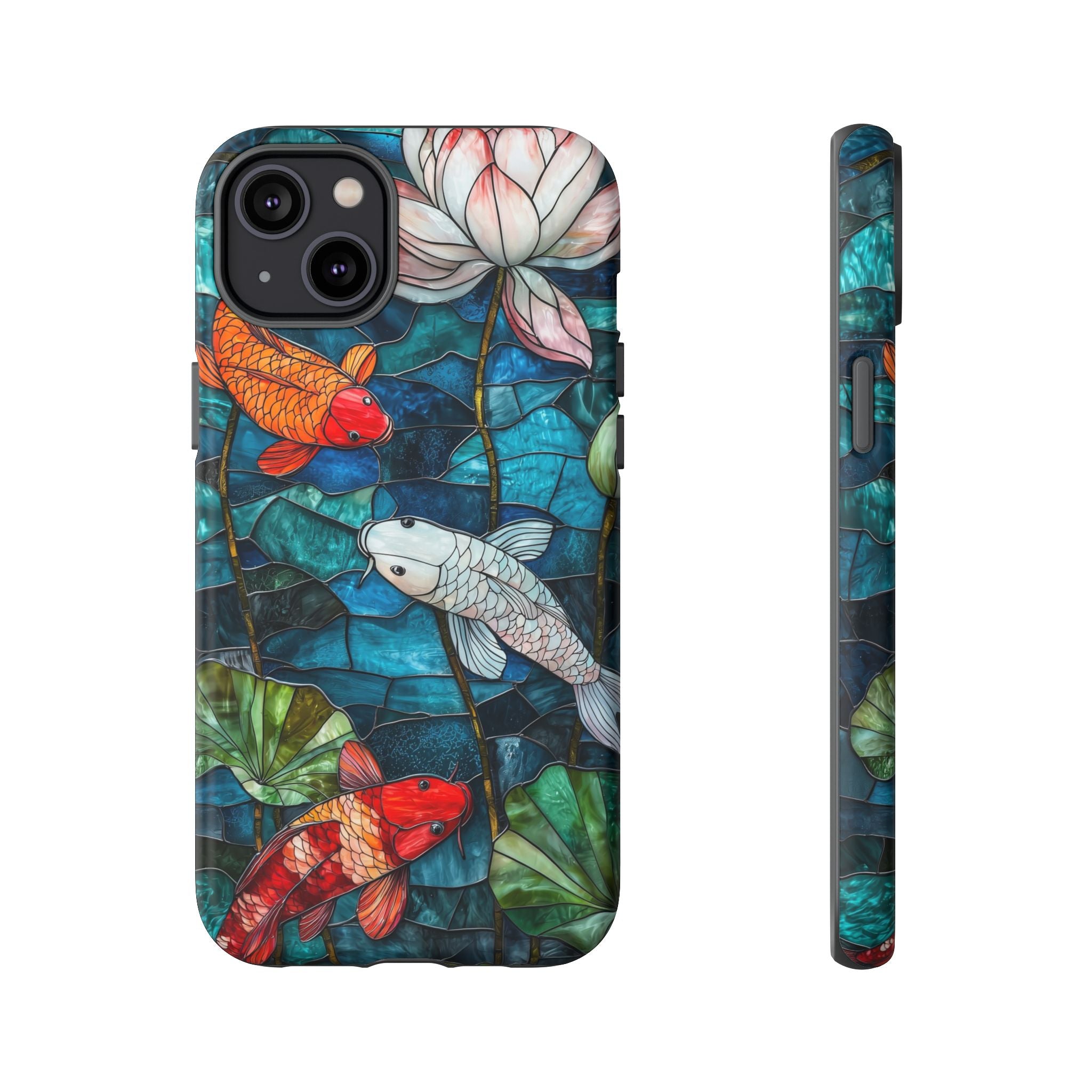 Koi Pond Tough iPhone Case — Stained Glass Lotus & Koi Design