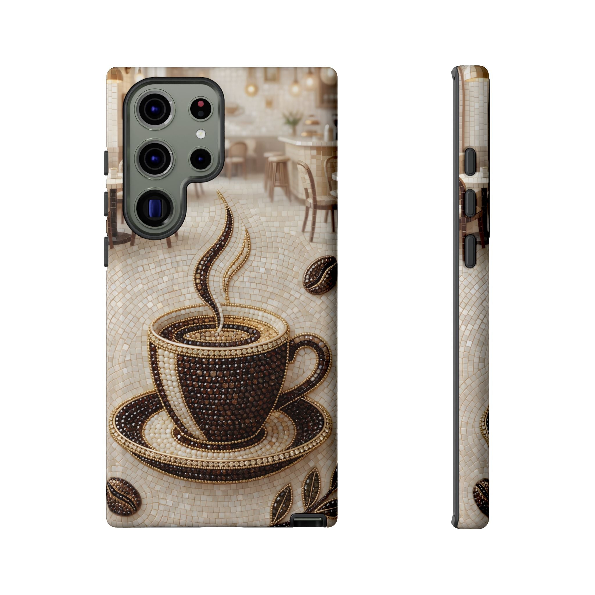 Coffee Mosaic Samsung Galaxy Phone Case - Steaming Cup Cafe Design