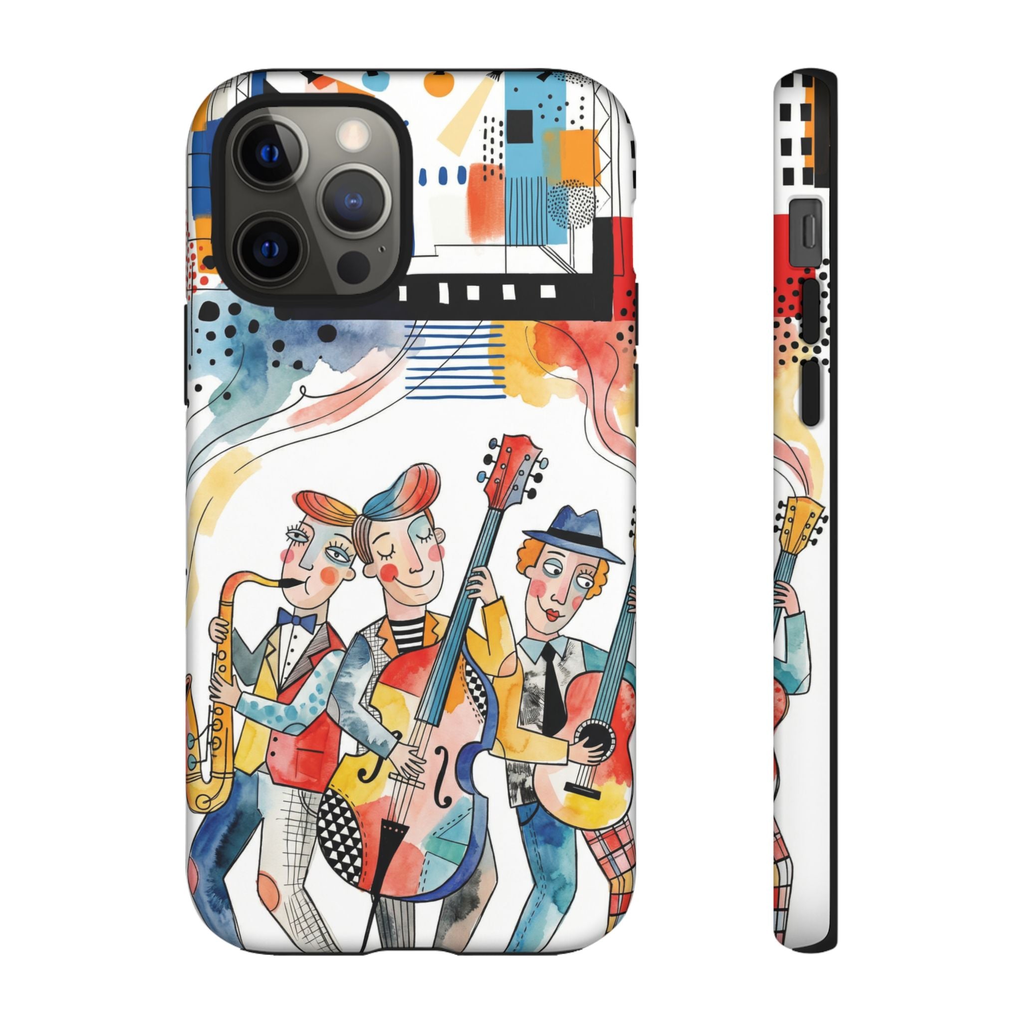 Musical Trio Illustrated iPhone Case | Colorful Jazz Band Art Phone Cover