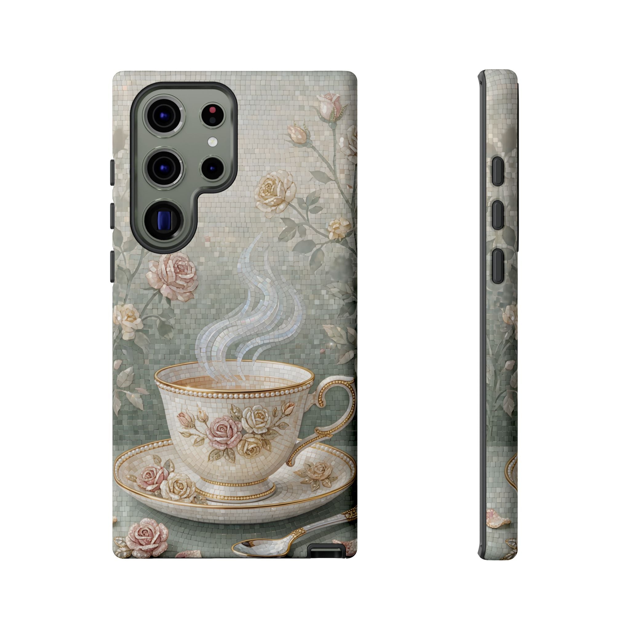 Vintage Floral Teacup Samsung Galaxy Phone Case — Elegant Romantic Smartphone Cover