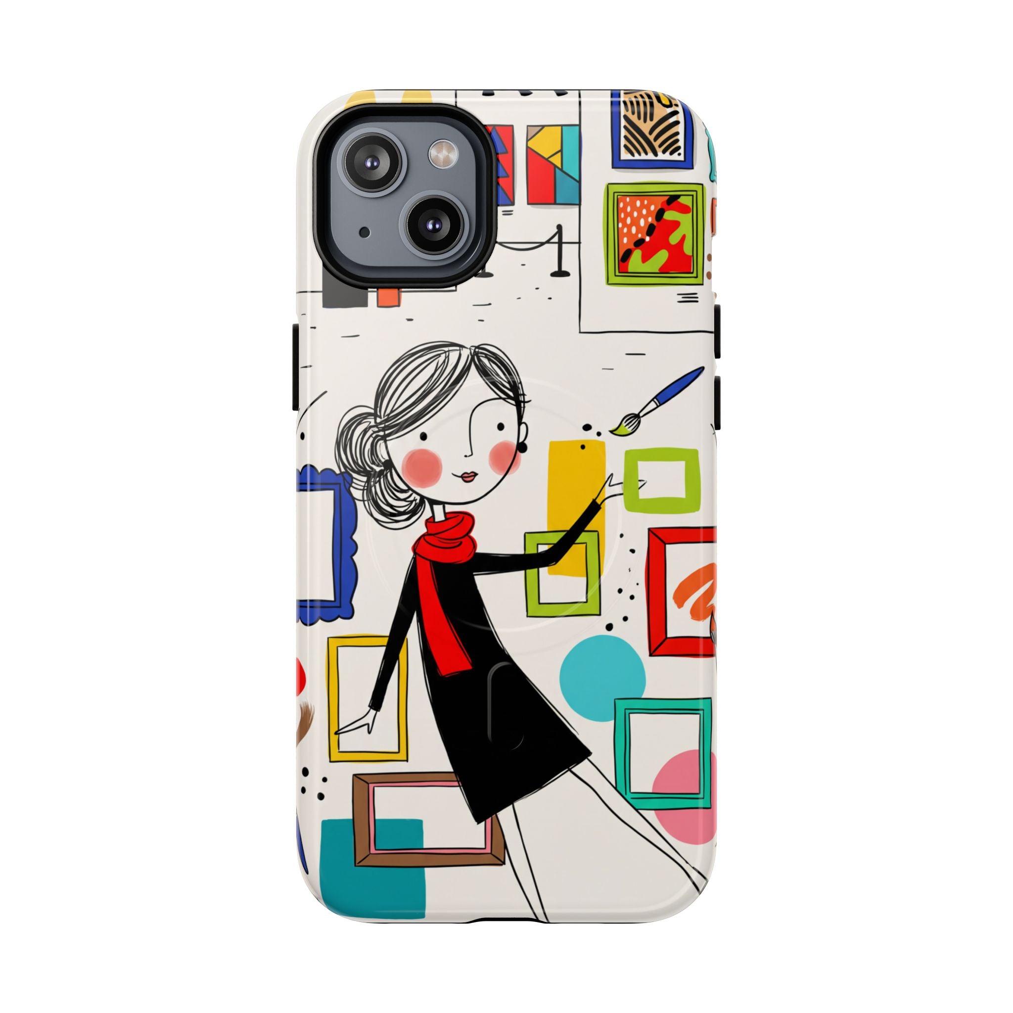 Art Gallery Illustration MagSafe iPhone Case | Cute Woman with Frames Design