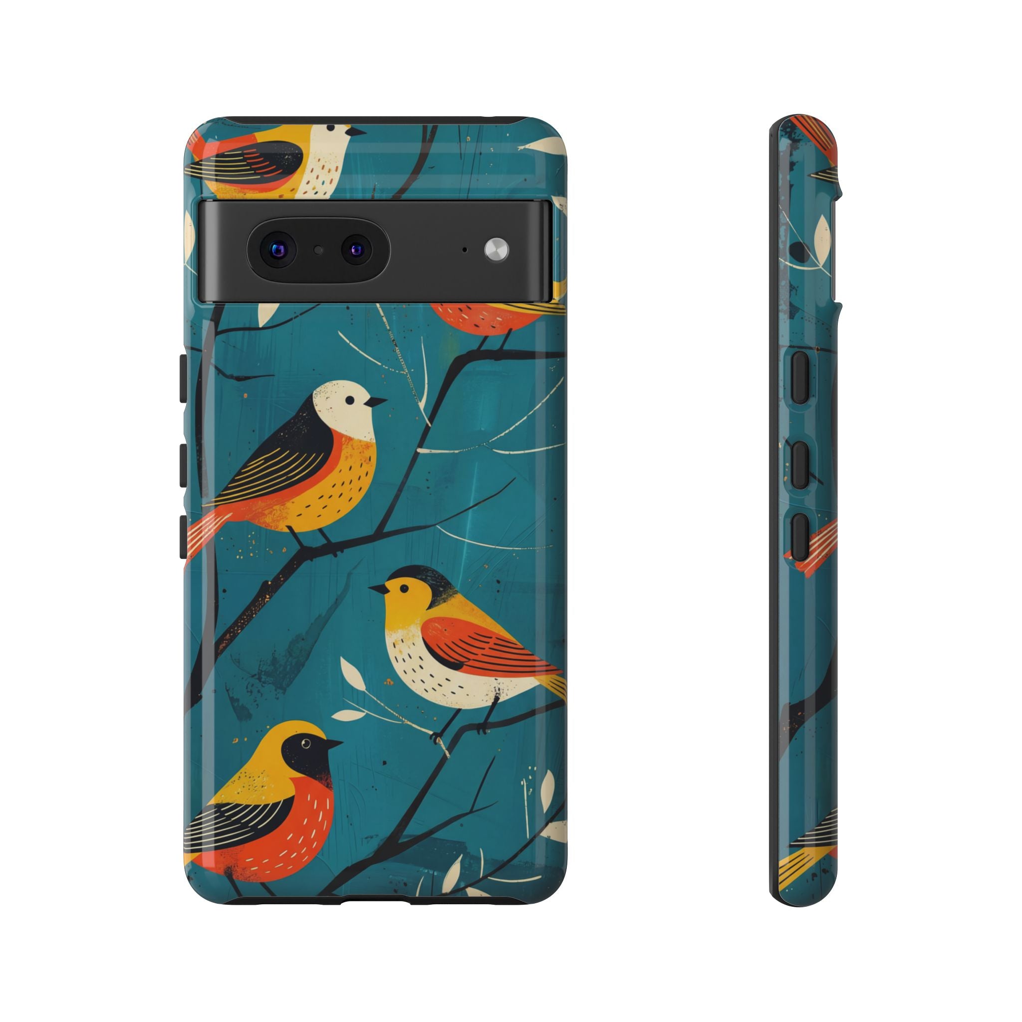 Bird Pattern Tough Google Pixel Phone Case | Colourful Songbirds on Teal Background