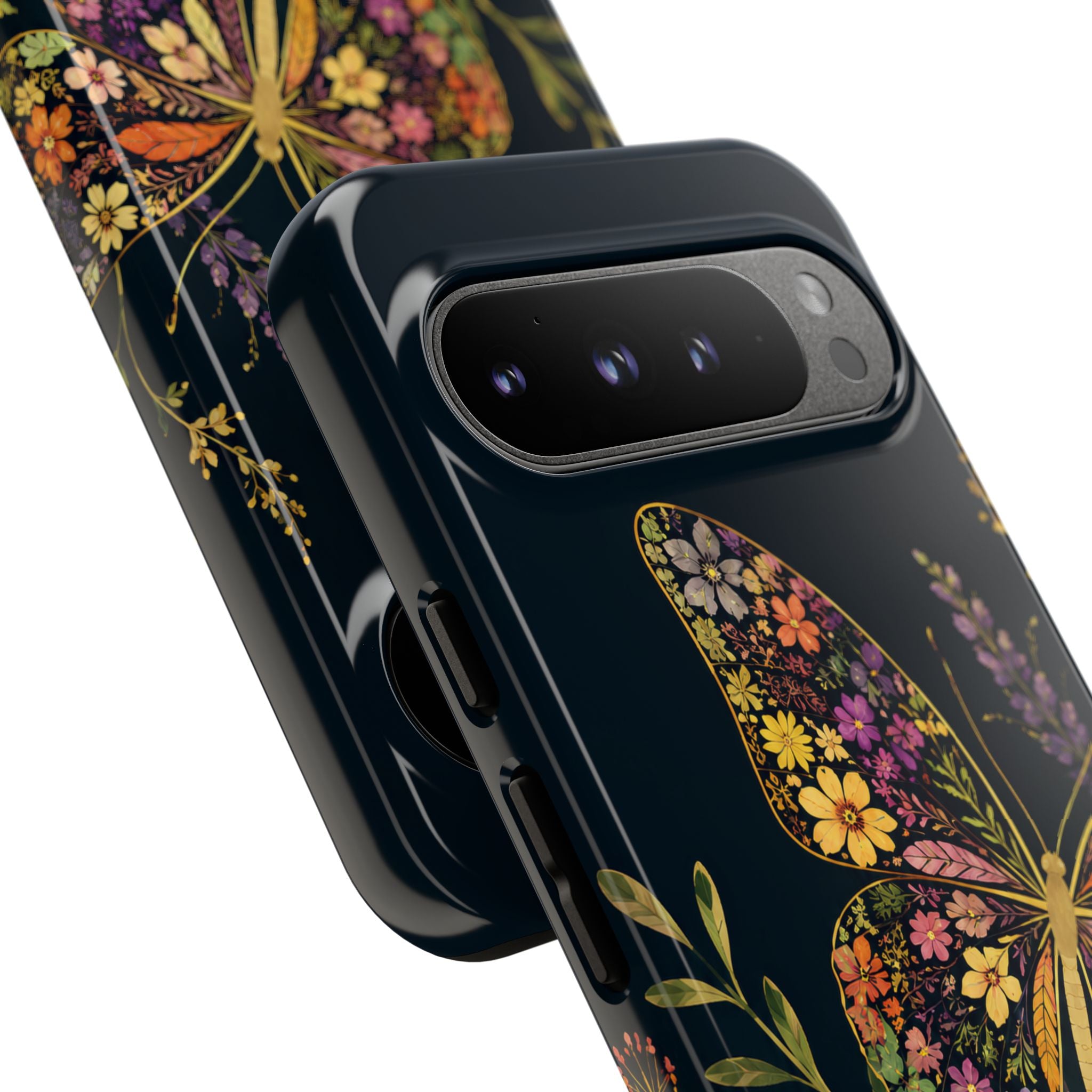 Floral Butterfly Tough Google Pixel Phone Case | Cute Cottagecore Gold Lavender Cover