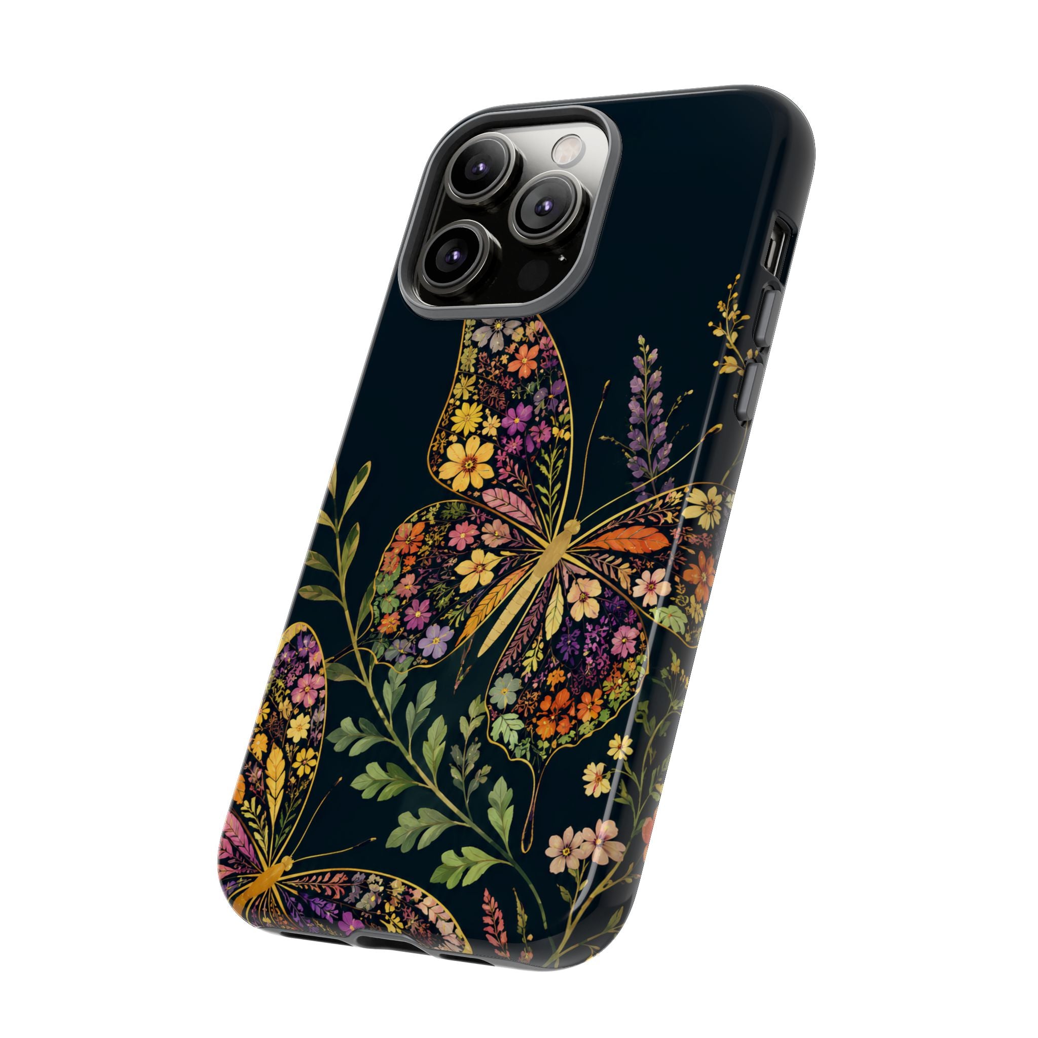 Floral Butterfly Tough iPhone Case | Cute Cottagecore Gold Lavender Cover