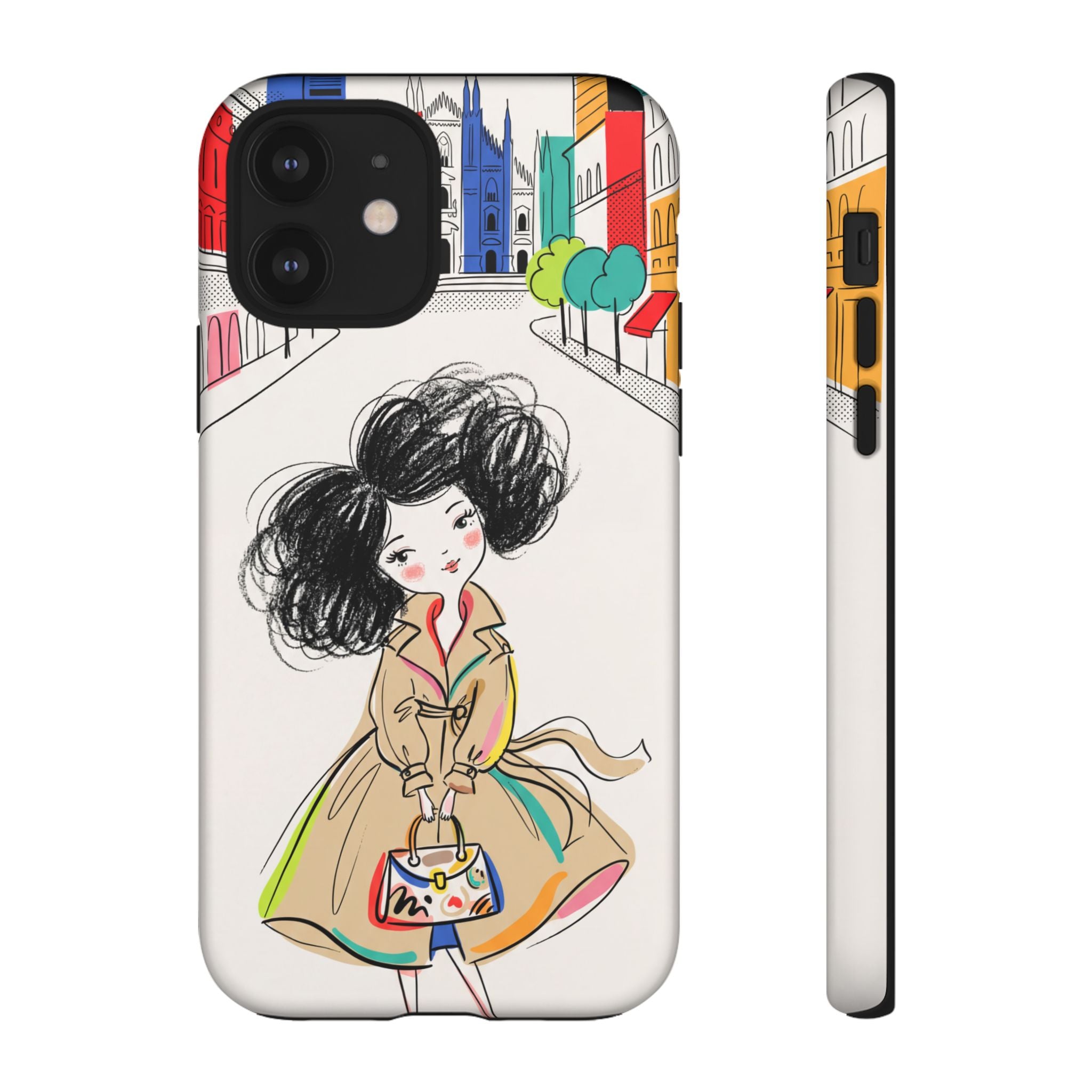 Illustrated Trench Coat Fashion Chic City Girl iPhone Case