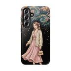 Floral Starry Night Samsung Galaxy Phone Case | Elegant Girl in Pink Dress