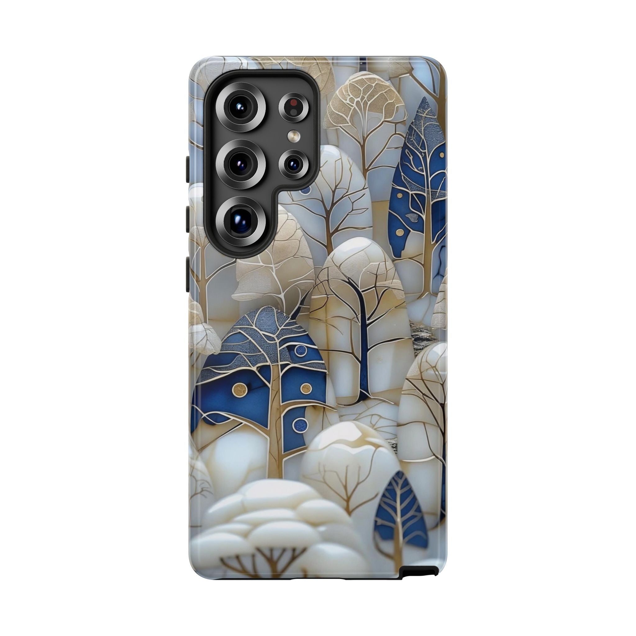 Blue Gold Winter Forest Samsung Galaxy Case — Elegant Tree Pattern Tough Case